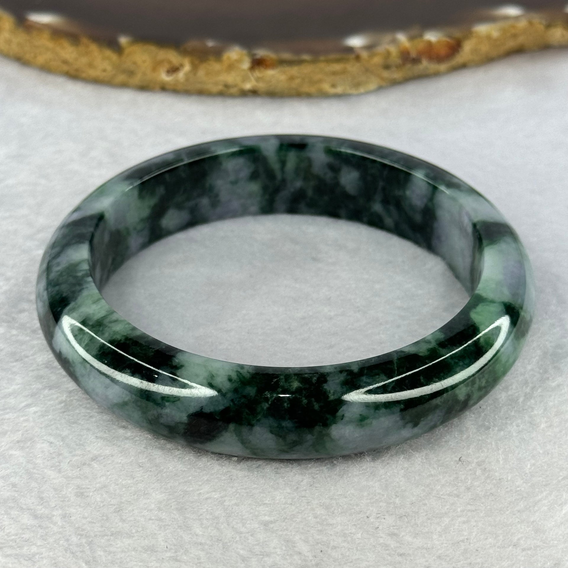 Type A Green Deep Lavender with Moss Green Jadeite Bangle Internal Diameter 58.5mm 68.42g 13.8 by 8.8mm (Slight Internal Line) - Huangs Jadeite and Jewelry Pte Ltd