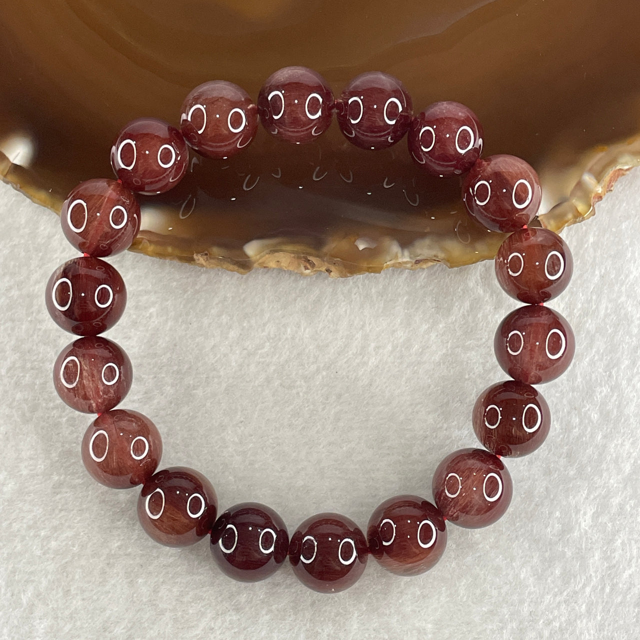 Good Grade Natural Red Rabbit Hair Rutilated Quartz Beads Bracelet 34.60g 16cm 11.2mm 18Beads - Huangs Jadeite and Jewelry Pte Ltd