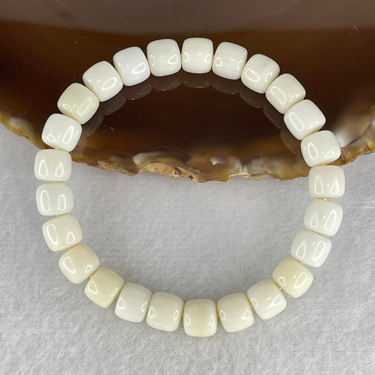 Certified Natural Nephrite Bracelet 17.60g - 7.5mm x 25 Beads - 14.5cm Length - Full White Grade A Untreated Nephrite Jade Jewelry