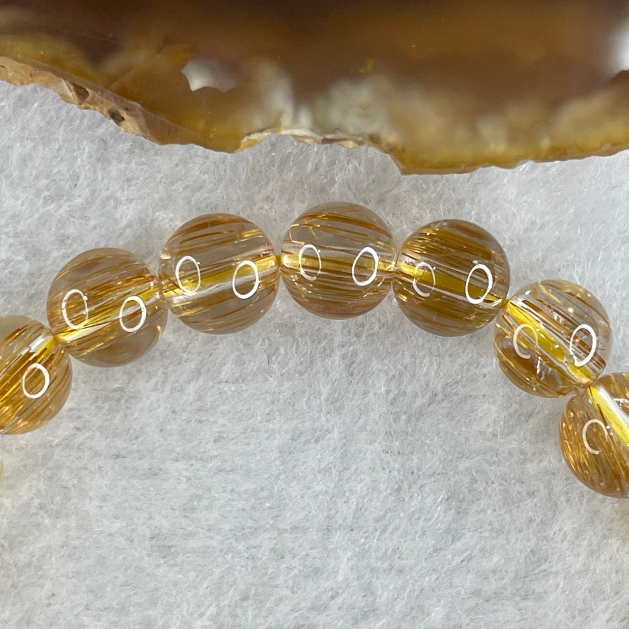 Certified Good Grade Natural Golden Rutilated Quartz Beads  Bracelet 15.51g 15.5cm 7.7mm 25Beads
