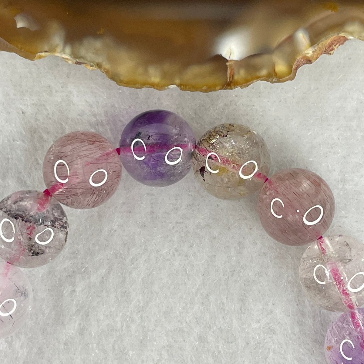 Certified Above Average Grade Natural Super 7 Crystal Beads Bracelet | 10.4mm Sacred 7-Mineral Synergy Statement Power (29.13g | 16.5cm Wrist Sizing | 20 Beads)