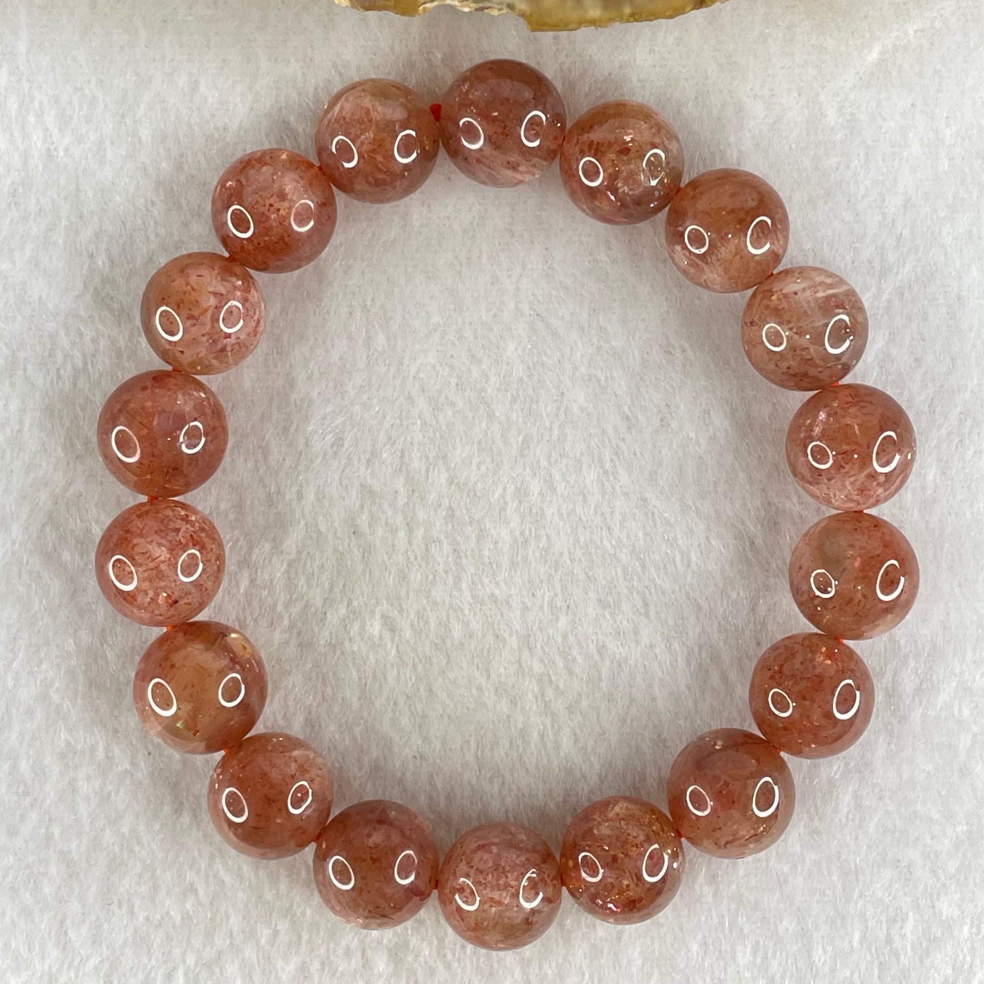 Average Grade Natural Red Sunstone Beads Bracelet 33.85g 16cm 11.2mm 18 Beads - Huangs Jadeite and Jewelry Pte Ltd