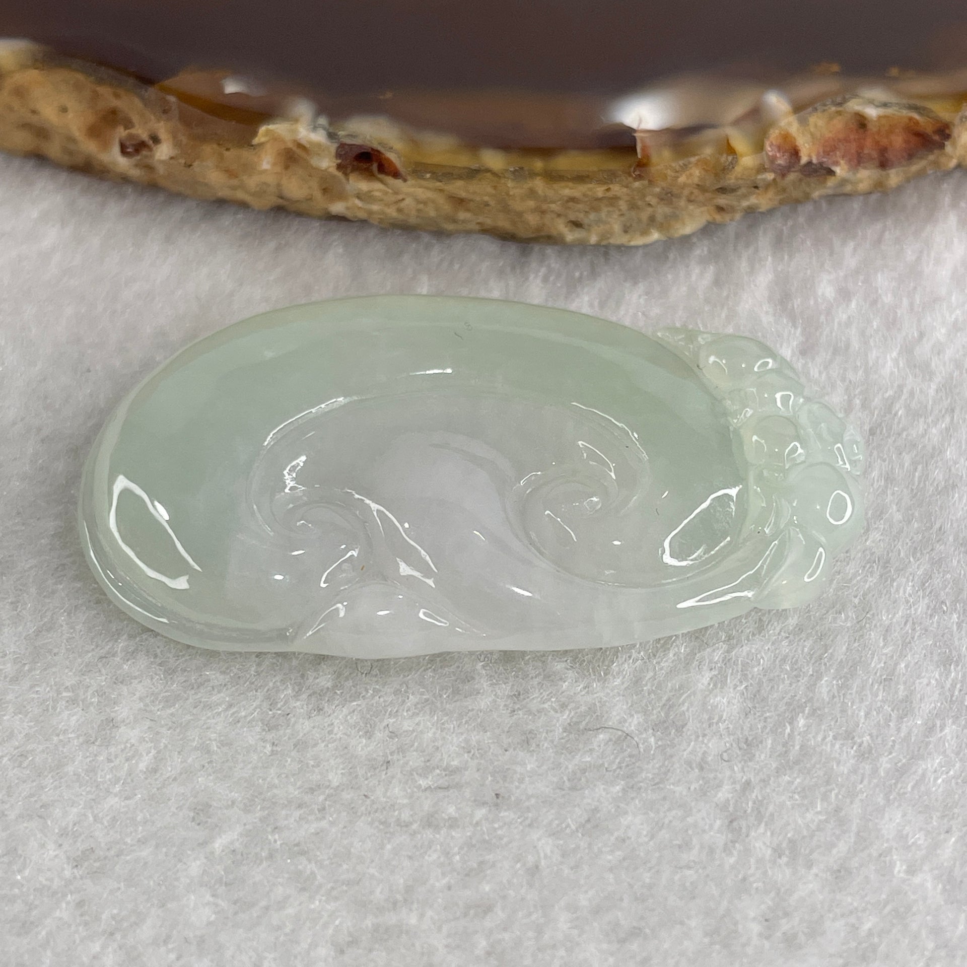 Natural Type A Semi Icy Light Green with Lavender Jadeite Pixiu on Ruyi Pendant 15.78g 47.9 by 29.3 by 6.0mm - Huangs Jadeite and Jewelry Pte Ltd