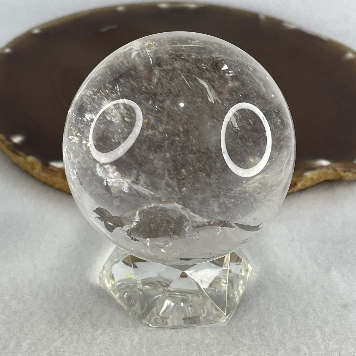 Good Grade Clear Quartz Sphere Display with Clear Acrylic Stand | Magnifier & Master Clarity Orb (296.28g | 59.6x70.0mm | Harmonizer, Energy Amplifier, Mind De-Clutterer & Feng Shui Purification Anchor)