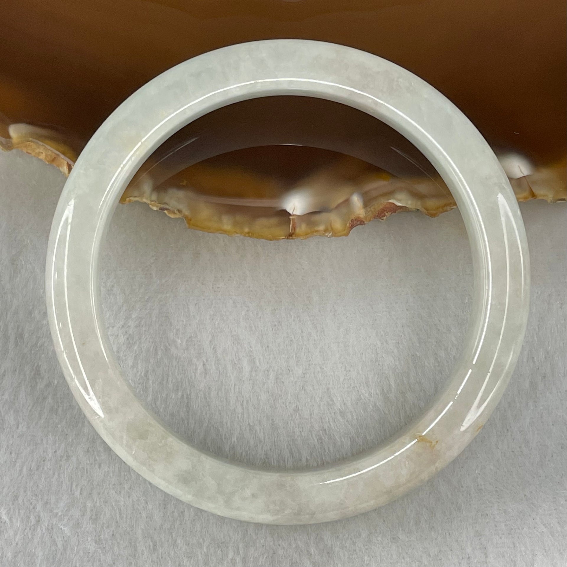 Type A Light Blueish Green Jadeite Bangle 33.37g  Internal Diameter 53.6mm 8.5 by 7.5mm (Very Slight External Rough and Very Slight Internal Line) - Huangs Jadeite and Jewelry Pte Ltd