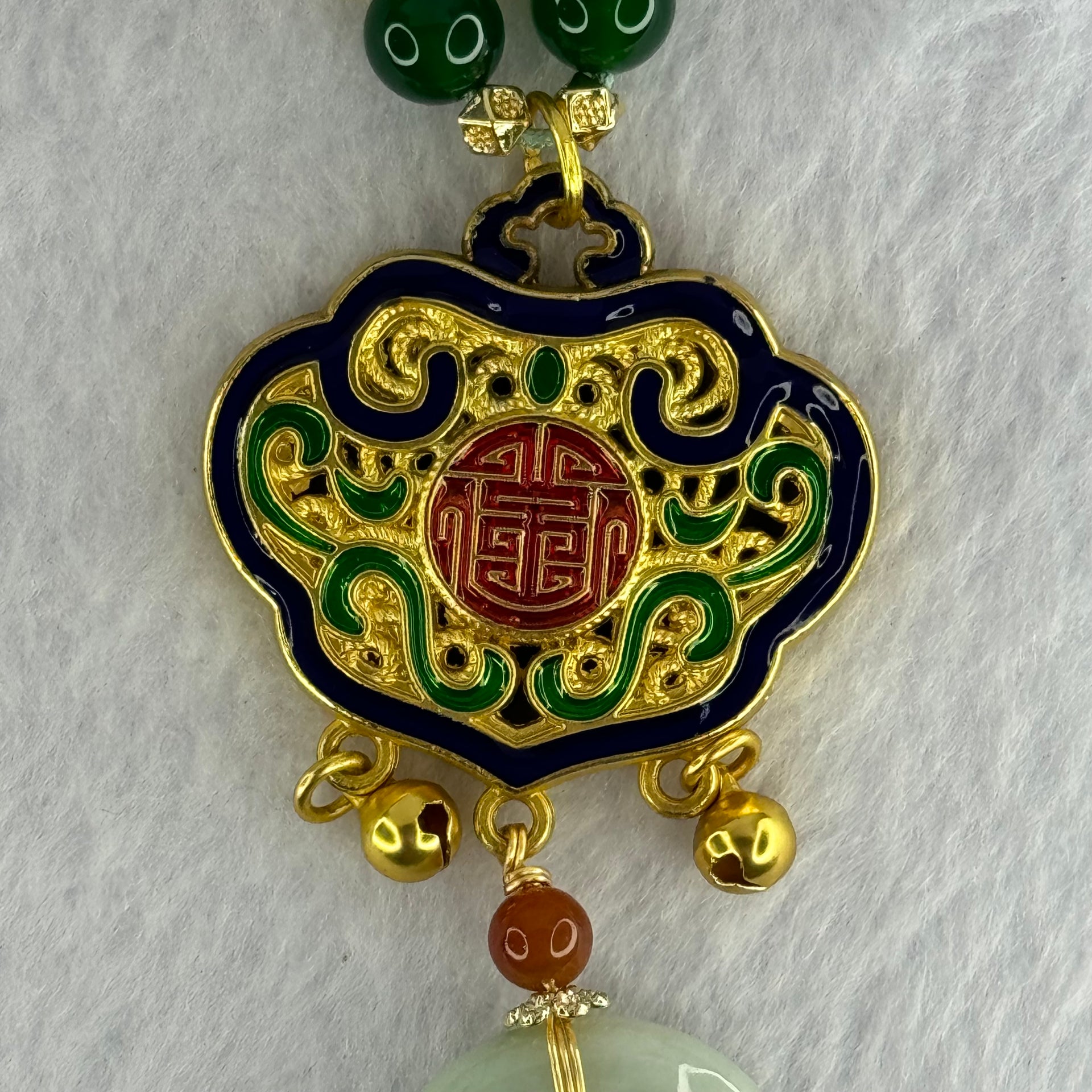 Type A Light Green Jadeite Ping An Kou Donut 25.7 by 5.7mm with Crystals Necklace 37.89g - Huangs Jadeite and Jewelry Pte Ltd