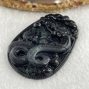 Type A Opaque to Partial Translucent Black Omphacite Jadeite Snake Pendant 24.70g 59.7 by 40.1 by 8.5mm - Huangs Jadeite and Jewelry Pte Ltd