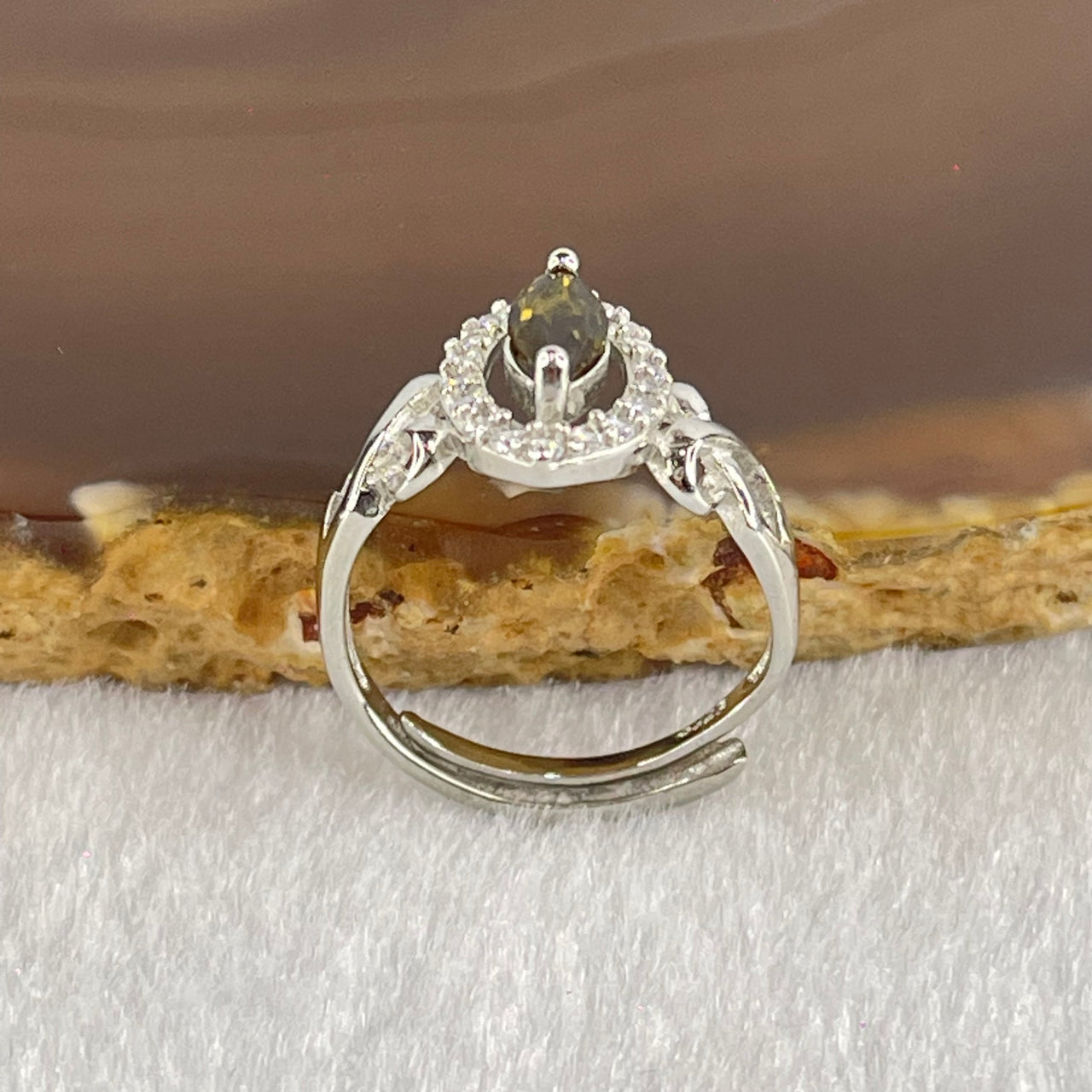 Natural Smoky Quartz with Crystals In S925 Sliver Ring (Adjustable Size) 1.89g 8.6 by 3.7mm - Huangs Jadeite and Jewelry Pte Ltd