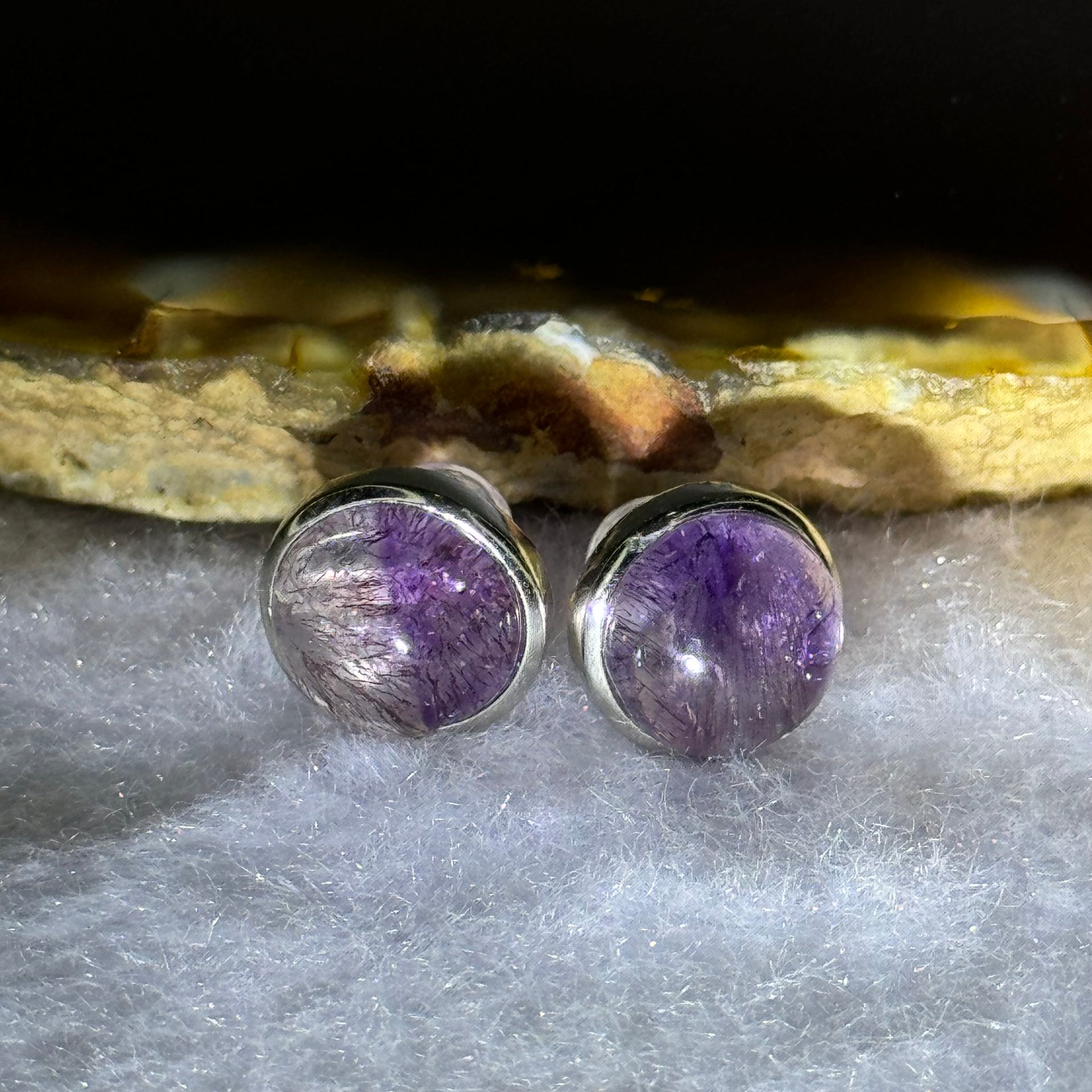 Good Grade Natural Super 7 S925 Sliver Earrings 2.55g 9.2 by 5.5mm - Huangs Jadeite and Jewelry Pte Ltd