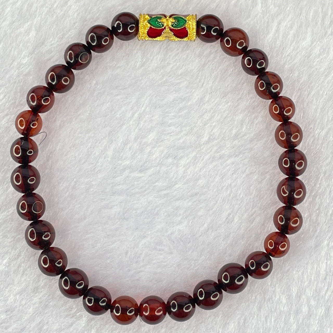 Natural Blood Red Amber Beads Bracelet 4.86g 16cm 6.3mm 29 Beads - Huangs Jadeite and Jewelry Pte Ltd