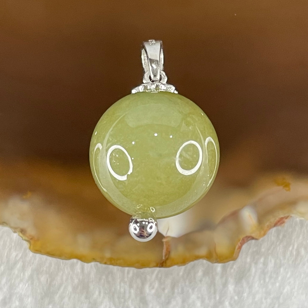 Type A Brown Jadeite Bead in S925 Silver Pendant for Bracelet/Necklace 5.20g 13.9mm - Huangs Jadeite and Jewelry Pte Ltd