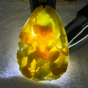 Rare Grand Master Type A 4 Colours Yellow Lavender Green Red Jadeite Neza on Dragon A货大师四彩翡翠哪咋三太子牌 70.66g 71.8 by 48.6 by 11.8mm with Wooden Stand - Huangs Jadeite and Jewelry Pte Ltd