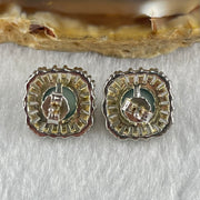 Type A Icy Blueish Green Jadeite Cabochons With Crystals in S925 Sliver Earrings 3.72g 7.1 by 4.5mm - Huangs Jadeite and Jewelry Pte Ltd
