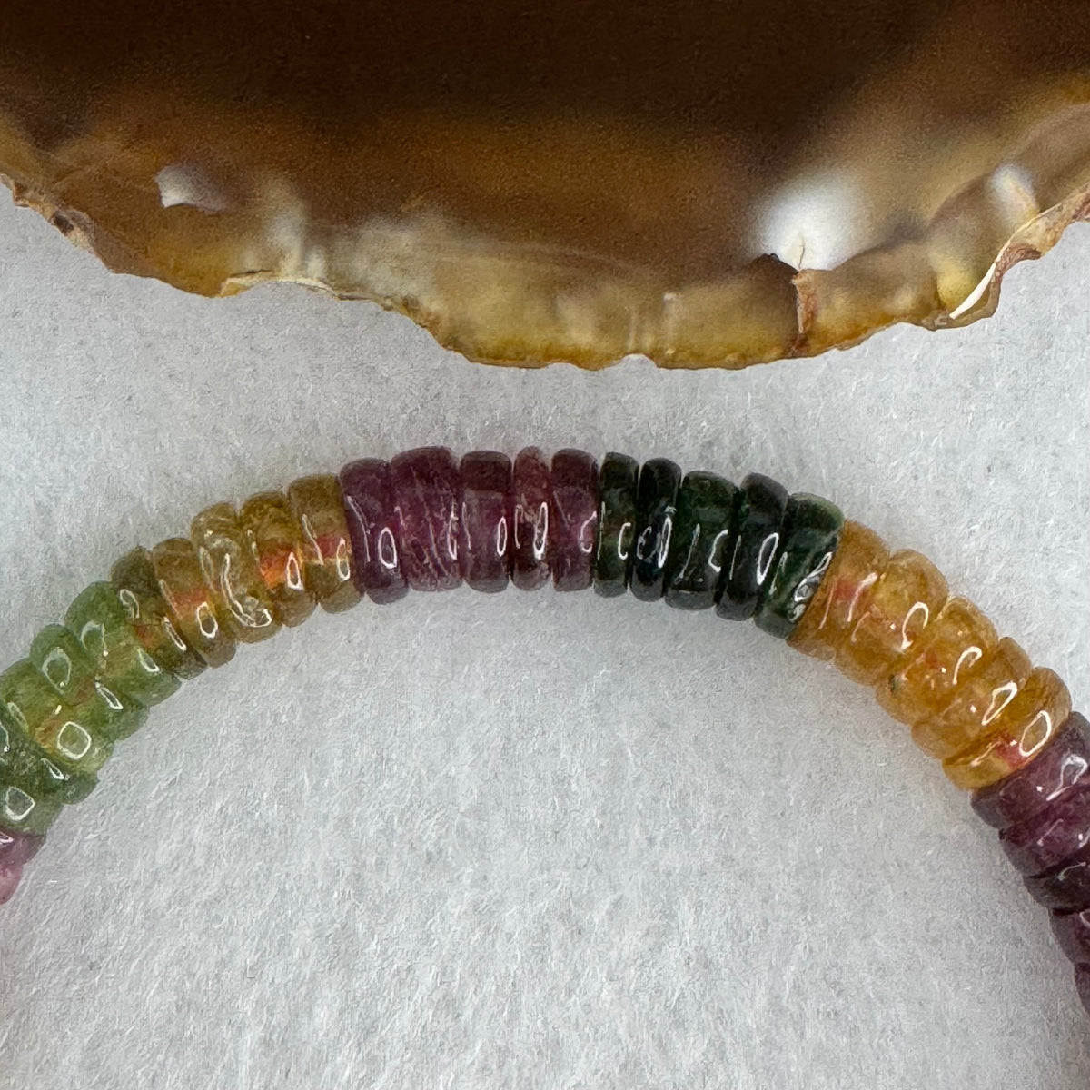 Good Grade Natural Rainbow Tourmaline Donut Beads Bracelet | 6.4mm Multi-Color Abacus Harmony Amulet (13.78g | 15cm Wrist | 78 Beads)