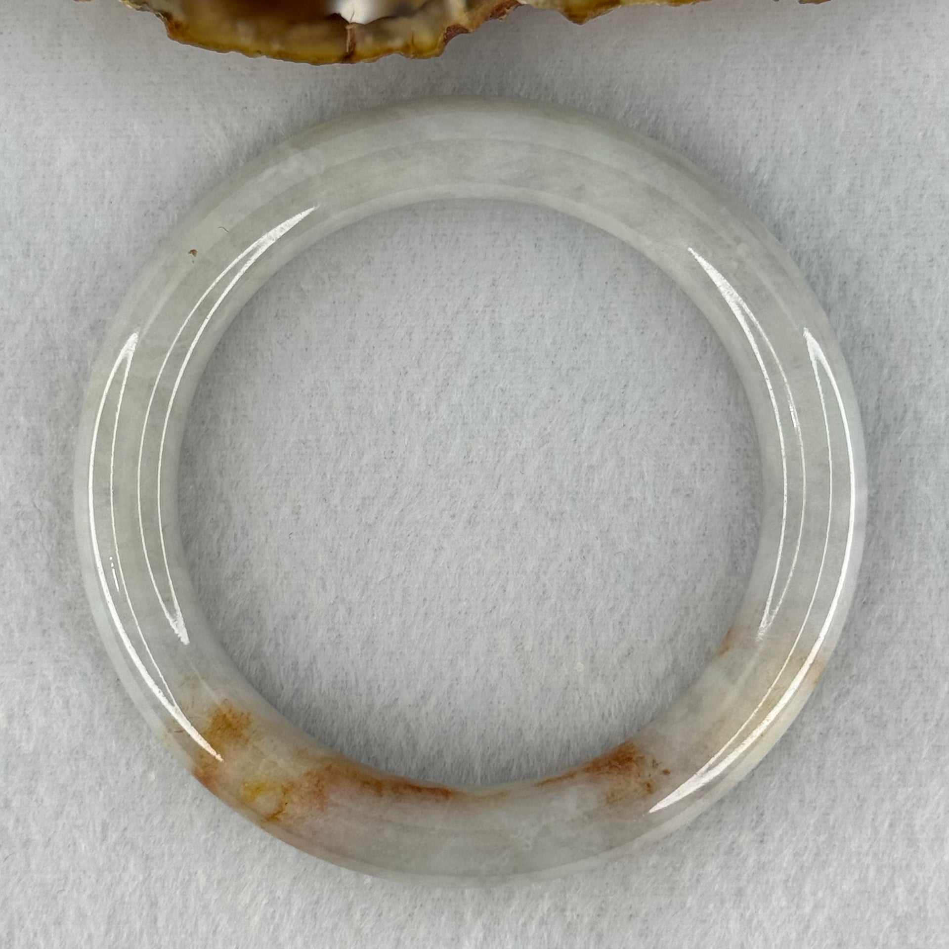 Type A Faint Green Lavender with Brownish Red Patches Jadeite Bangle Internal Diameter 54.1mm 49.27g 9.9 by 9.5mm (Slight Internal Line) - Huangs Jadeite and Jewelry Pte Ltd
