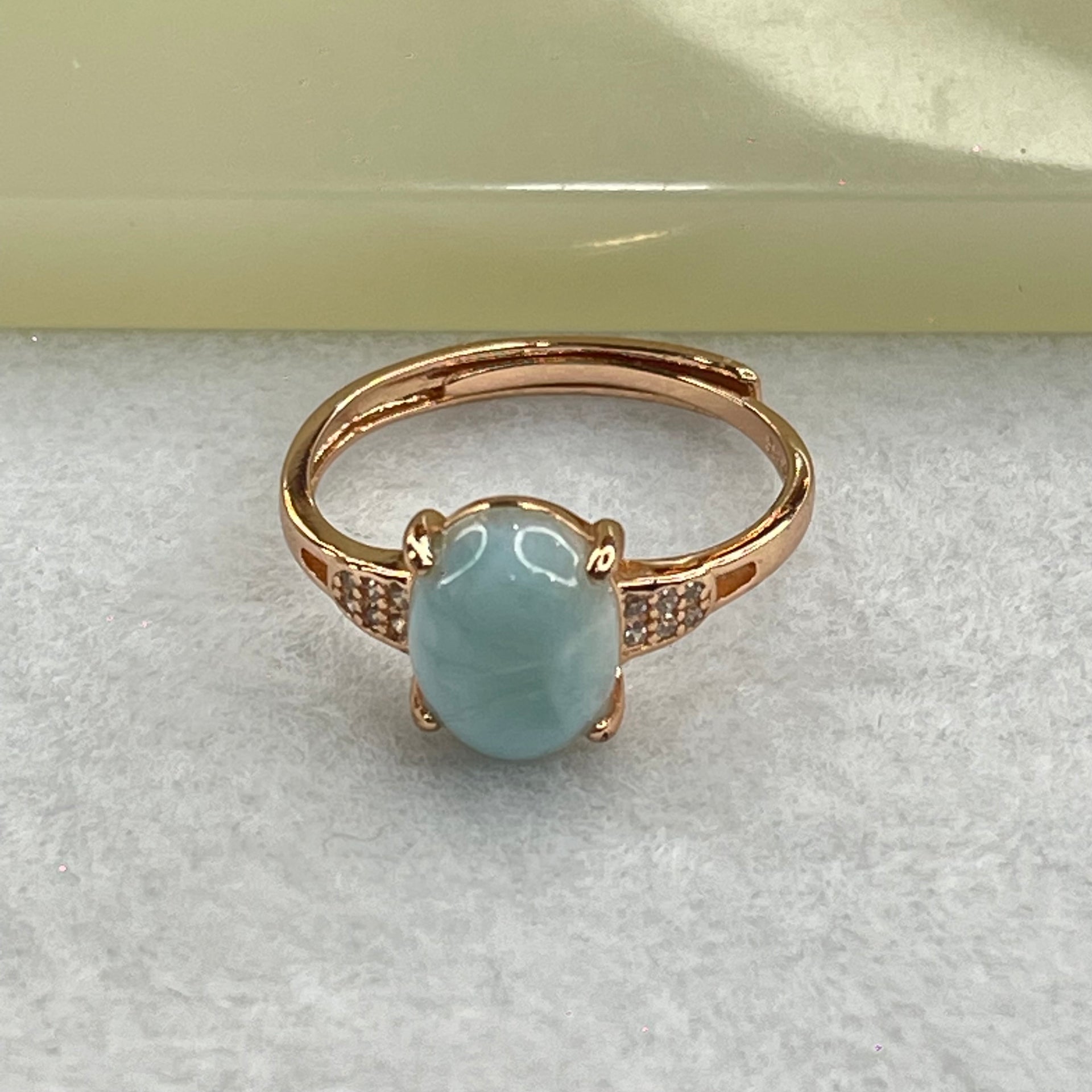 Natural Larimar in S925 Silver Rose Gold Color Ring (Adjustable Size) 2.22g 9.9 by 7.2 by 4.8mm - Huangs Jadeite and Jewelry Pte Ltd