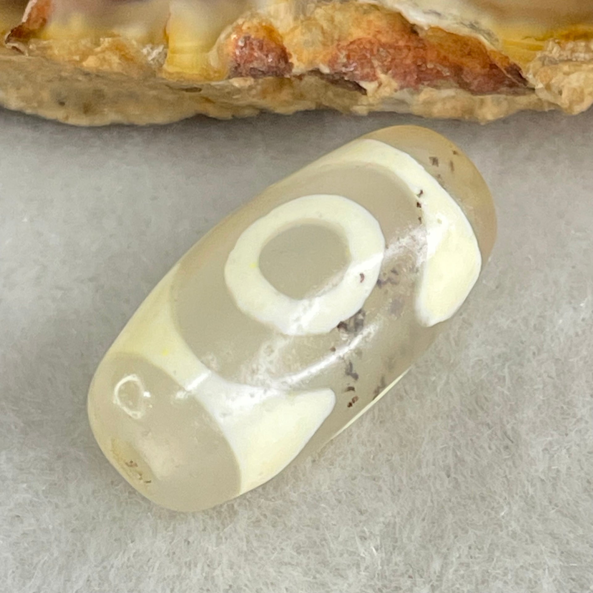 Natural Powerful Tibetan Old Oily Agate 3 Eyes Dzi Bead Heavenly Master (Tian Zhu) 三眼天诛 2.88g 19.8 by 9.9mm - Huangs Jadeite and Jewelry Pte Ltd