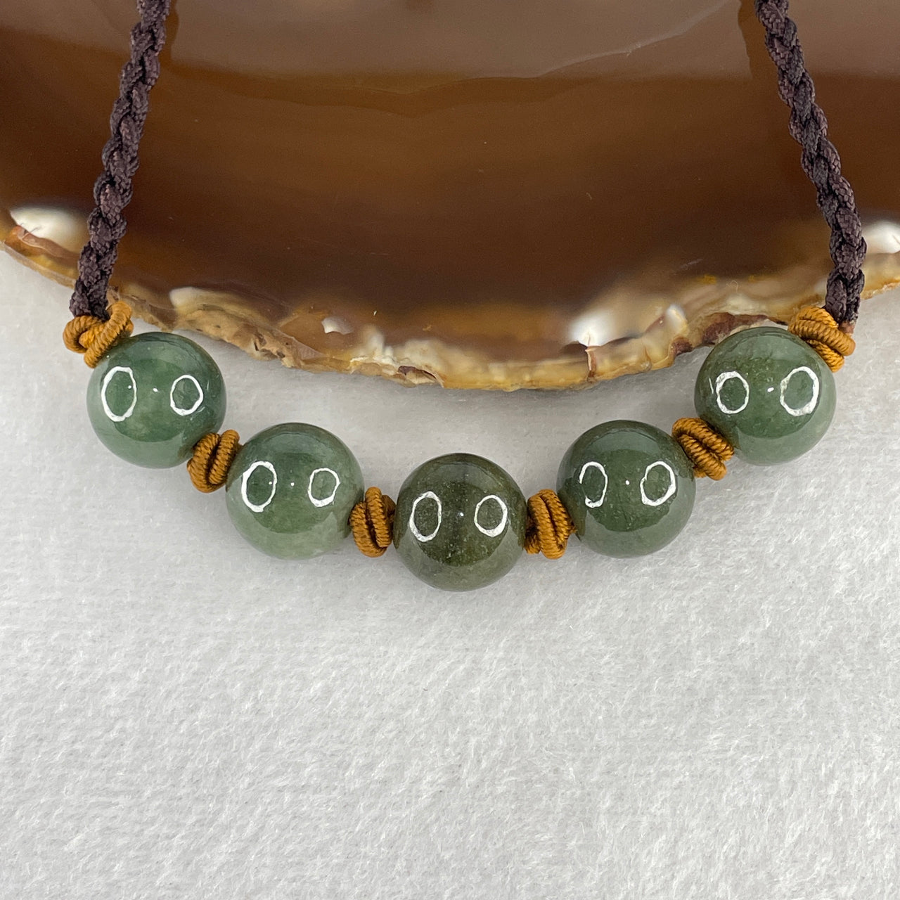 Natural Type A Green Jadeite: Five-Bead Necklace – 14mm Polished Spheres 25.27g