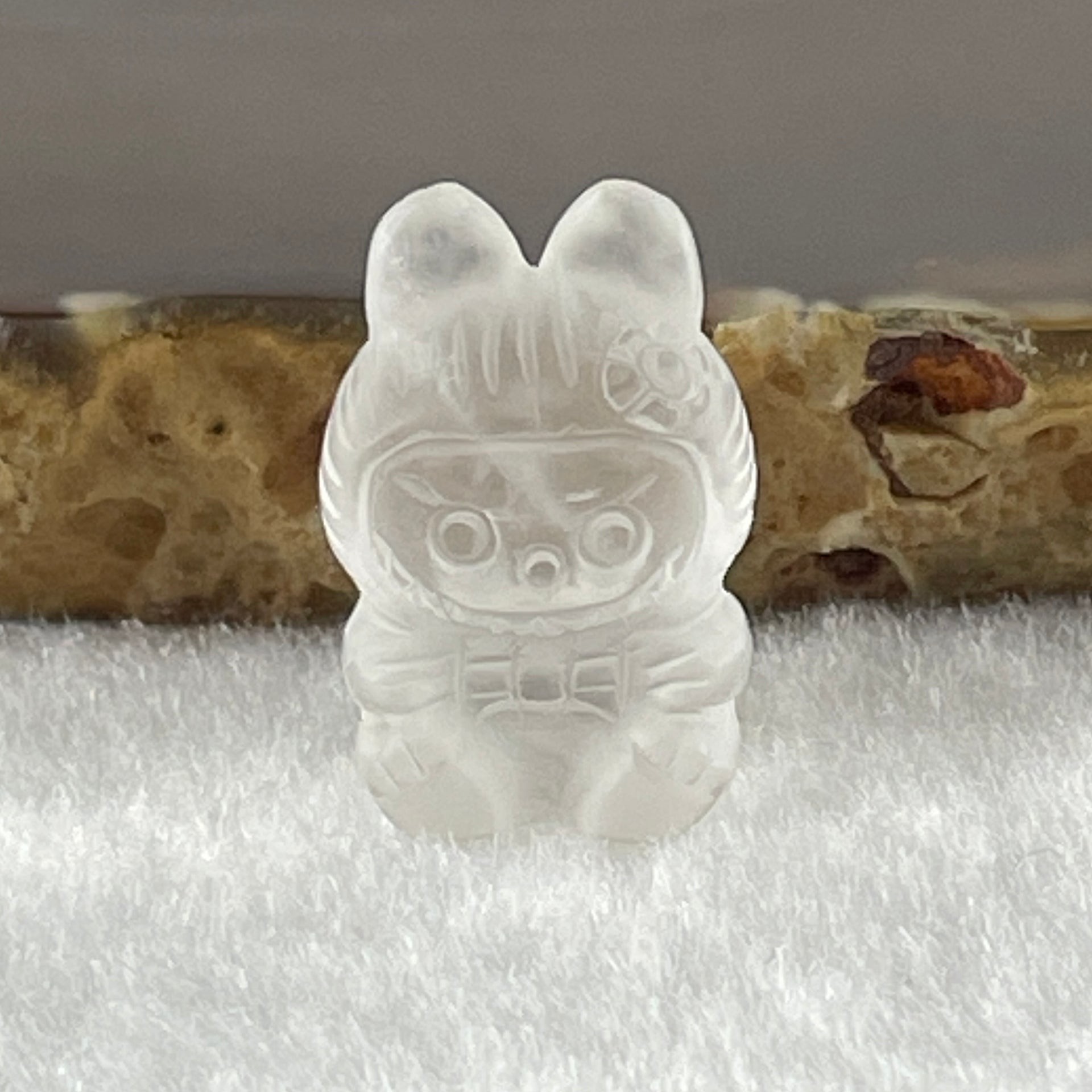 Natural Matt Clear Quartz Labubu Charm Display 3.54g 19.0 by 12.8 by 10.6mm - Huangs Jadeite and Jewelry Pte Ltd