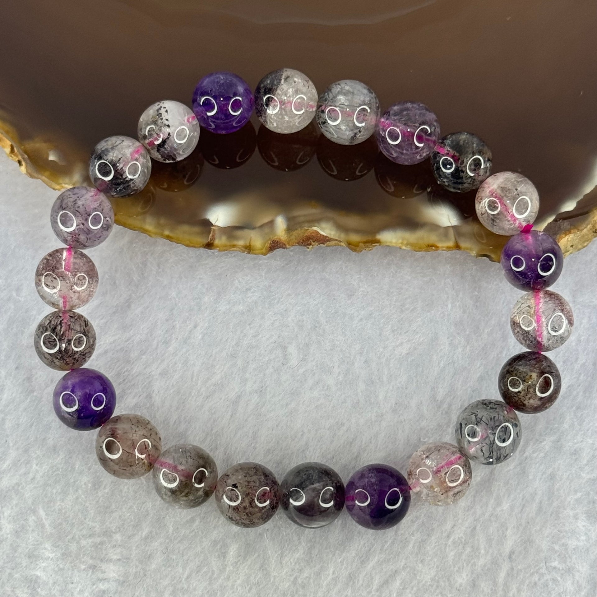 Natural Super 7 Beads Bracelet 23.17g 17cm 9.3mm 22 Beads - Huangs Jadeite and Jewelry Pte Ltd