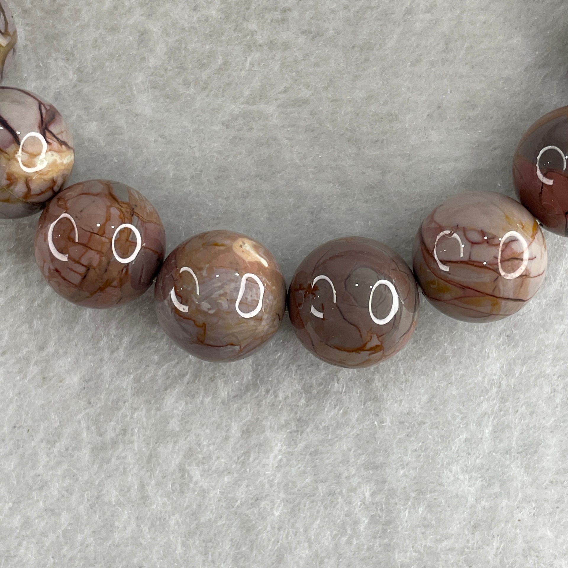 Natural Alashan Agate Greyish Pink Beads with Rat Charm Bracelet 39.00g 16.5cm 11.8mm 16Beads - Huangs Jadeite and Jewelry Pte Ltd