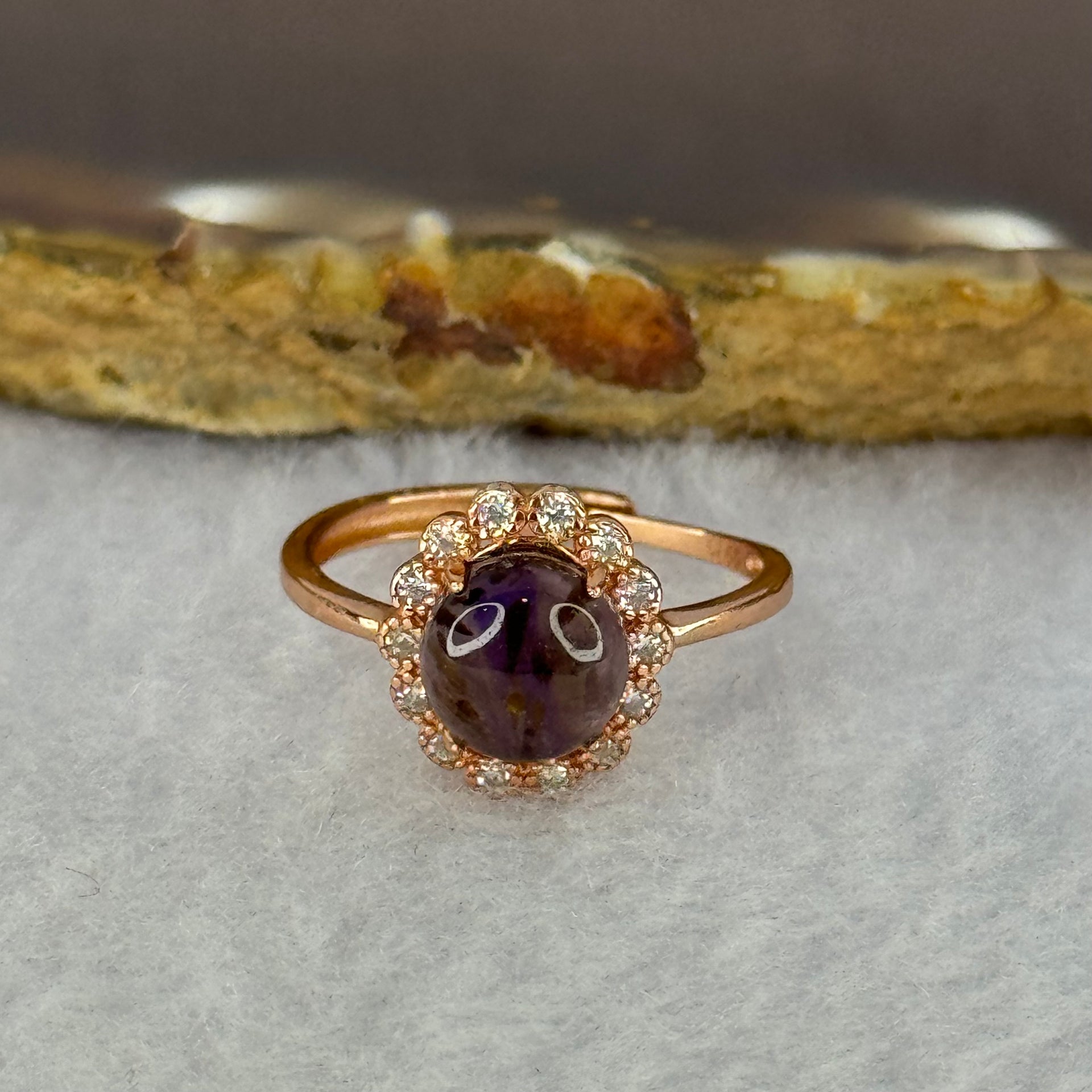 Good Grade Natural Auralite 23 in S925 Silver Rose Gold Color Ring (Adjustable Ring) 2.03g 7.9 by 4.0mm - Huangs Jadeite and Jewelry Pte Ltd