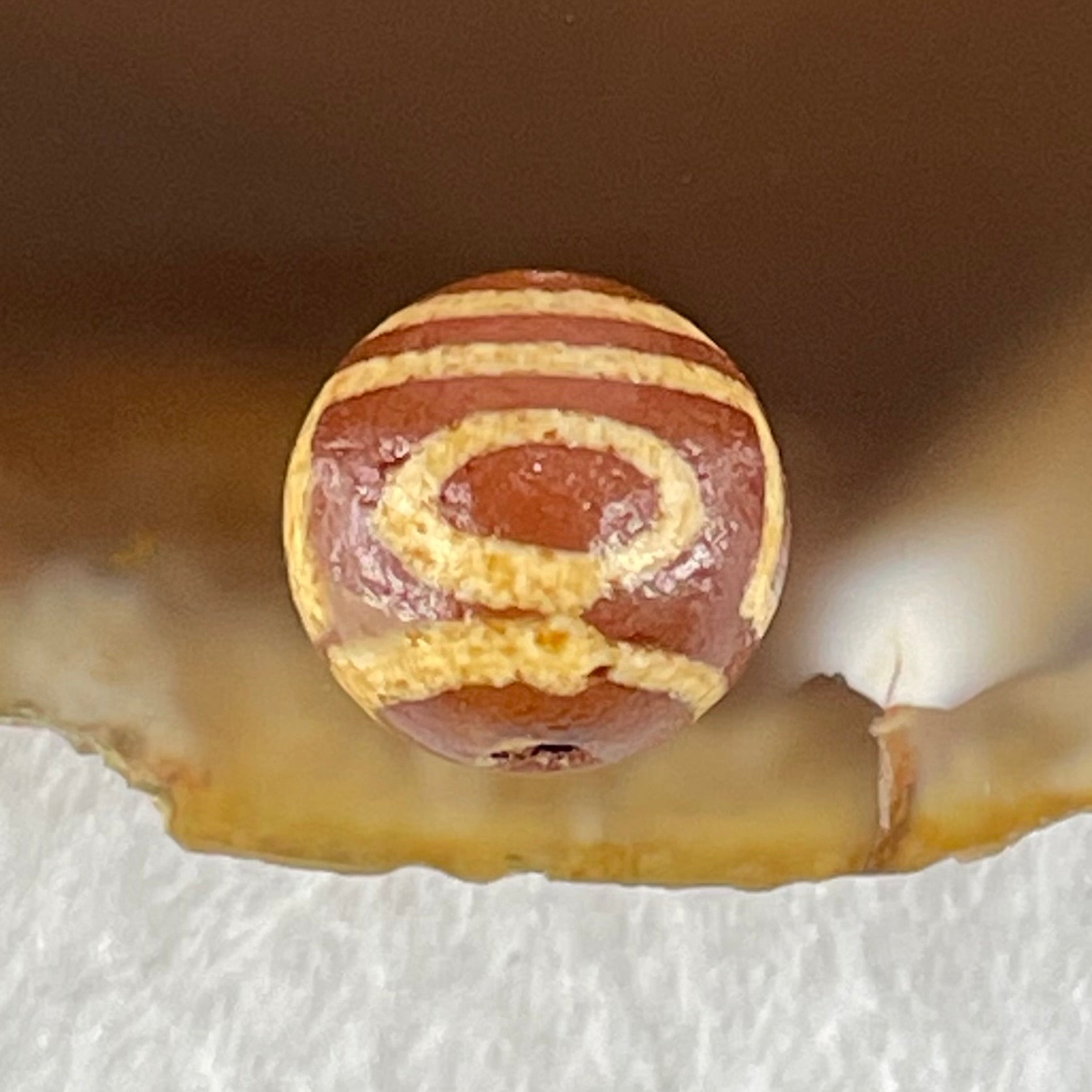 Natural Powerful Tibetan Old Oily Agate 1 Eye With Mountain Support Dzi Bead Heavenly Master (Tian Zhu) 一眼靠天珠 1.50g 10.1 by 10.4mm - Huangs Jadeite and Jewelry Pte Ltd