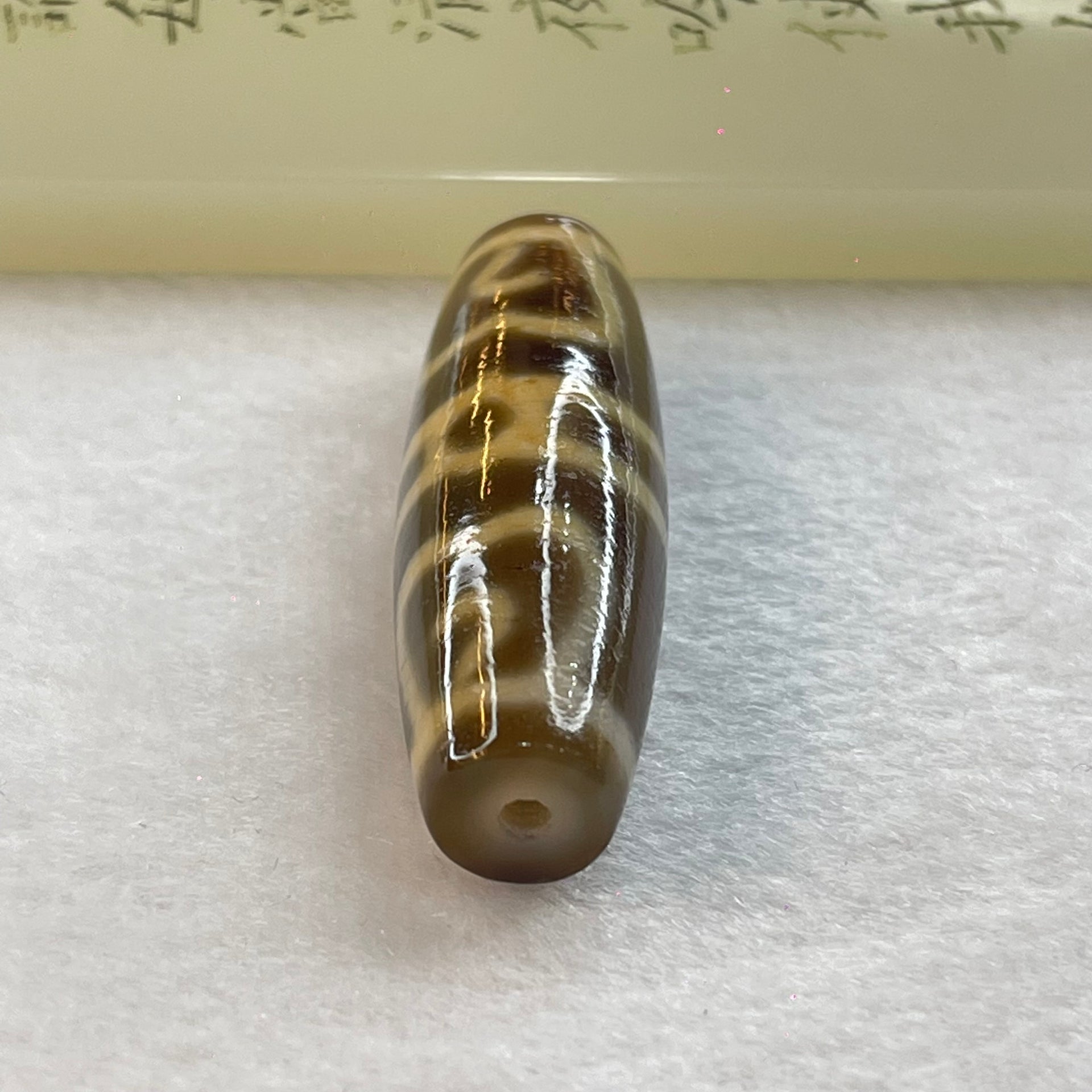 Natural Powerful Tibetan Old Oily Agate Guru Dharma Hat Dzi Bead Heavenly Master (Tian Zhu) 莲师法帽天珠 16.28g 48.4 by 14.7mm - Huangs Jadeite and Jewelry Pte Ltd