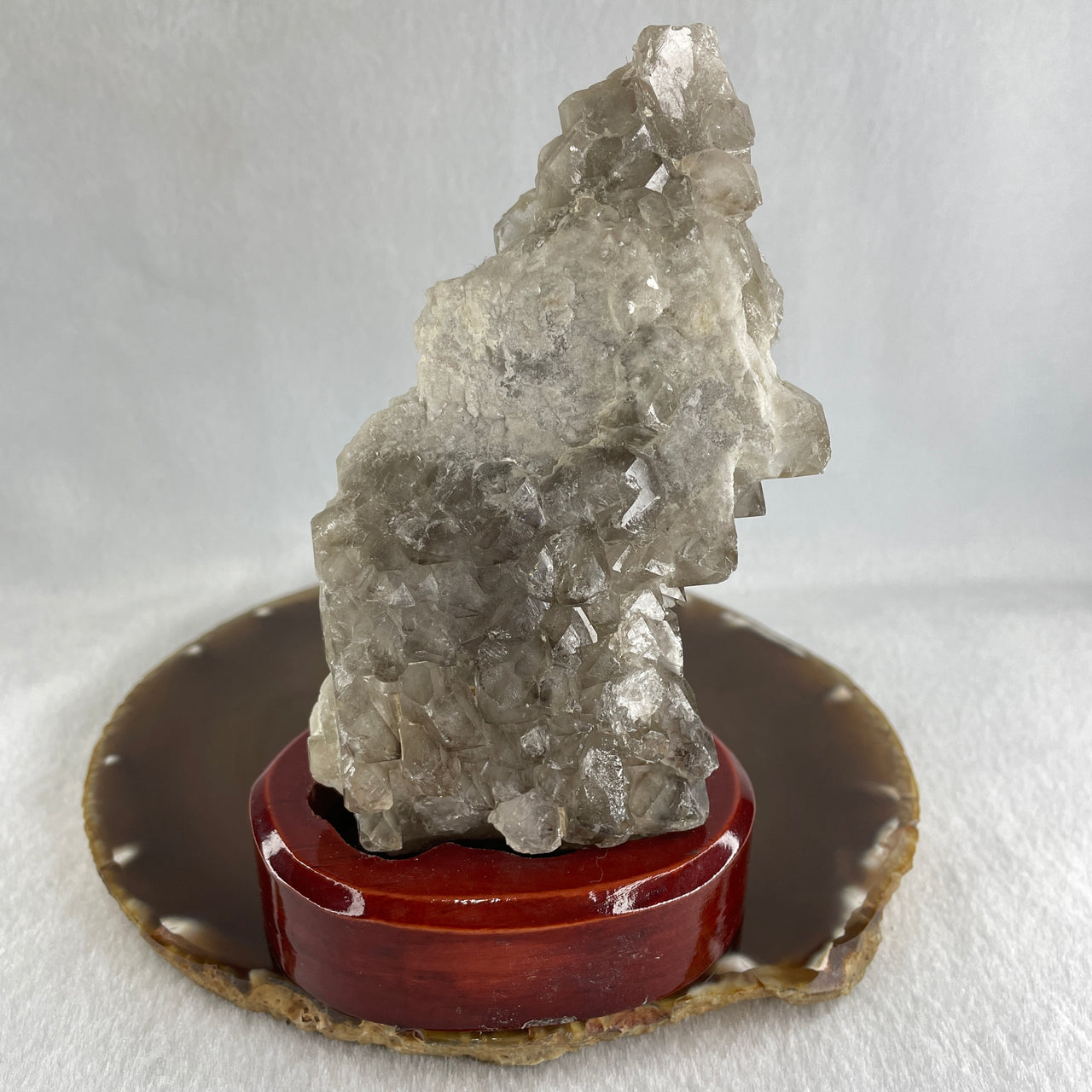 Natural Clear Quartz Rough Irregular Shape Display in Wooden Stand 359.1g 81.0 by 87.0 by 122.0mm - Huangs Jadeite and Jewelry Pte Ltd