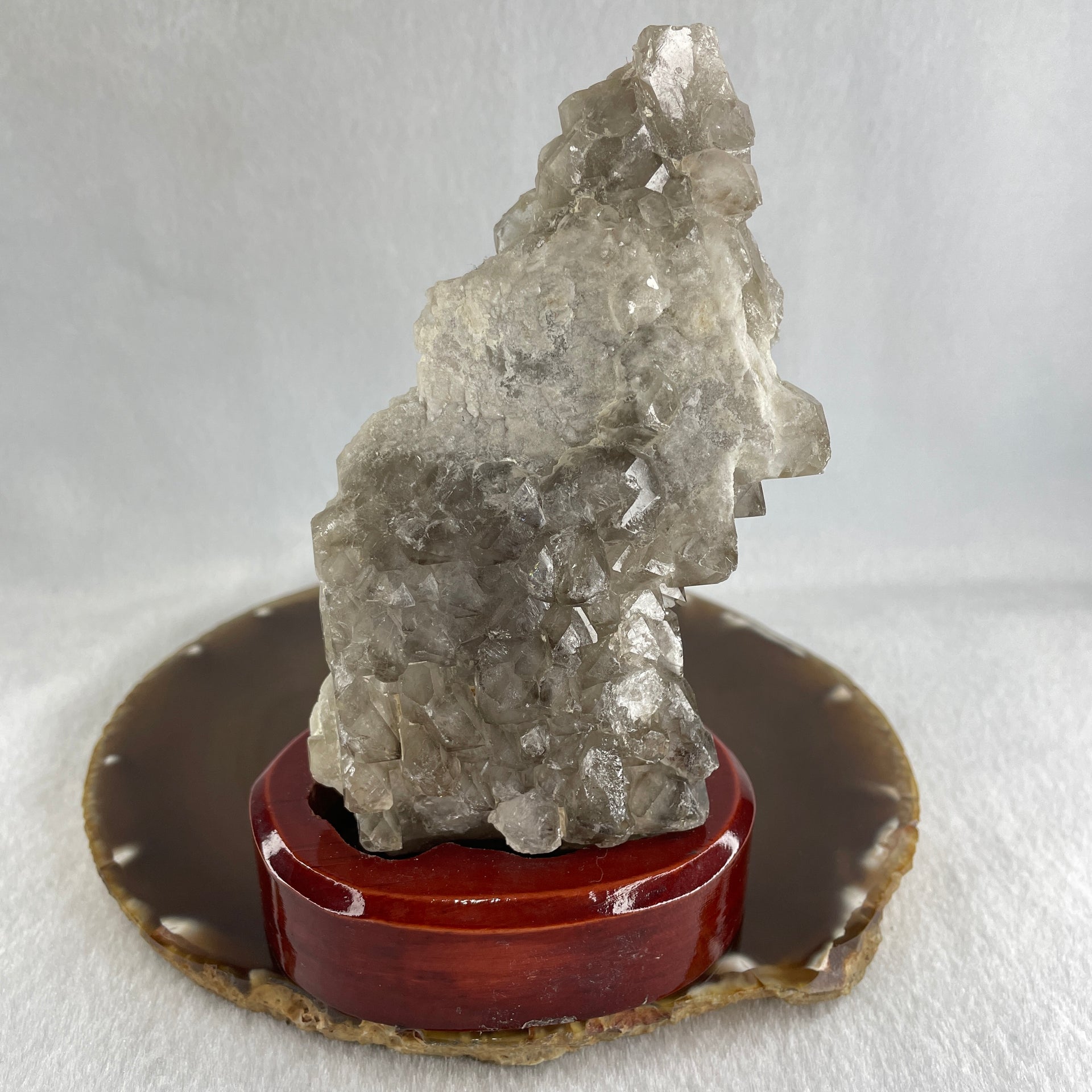 Natural Clear Quartz Rough Irregular Shape Display in Wooden Stand 359.1g 81.0 by 87.0 by 122.0mm - Huangs Jadeite and Jewelry Pte Ltd