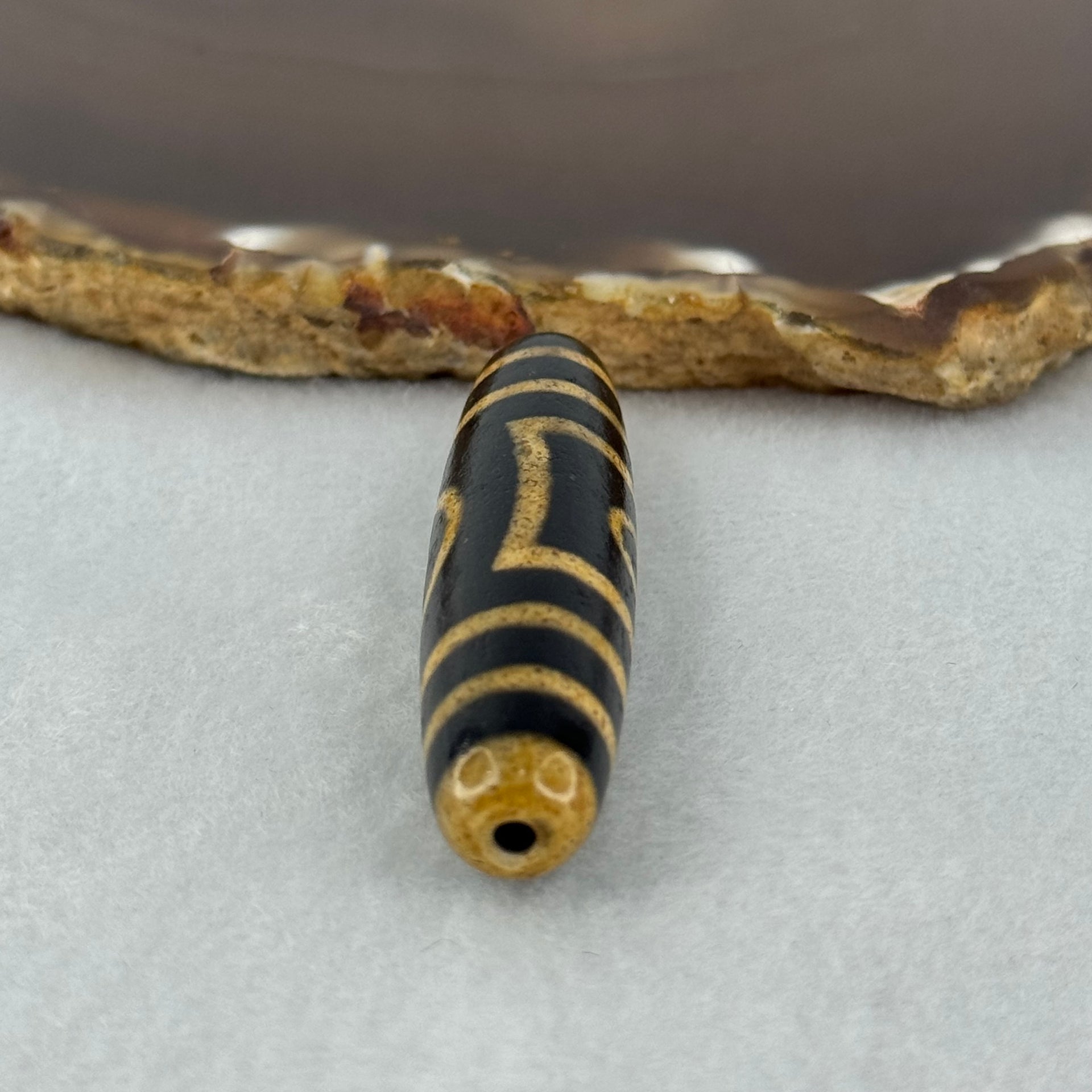 Natural Powerful Tibetan Old Oily Agate 2 Eyes Dzi Bead Heavenly Master (Tian Zhu) 二眼天诛 13.93g 54.8 by 12.9mm - Huangs Jadeite and Jewelry Pte Ltd