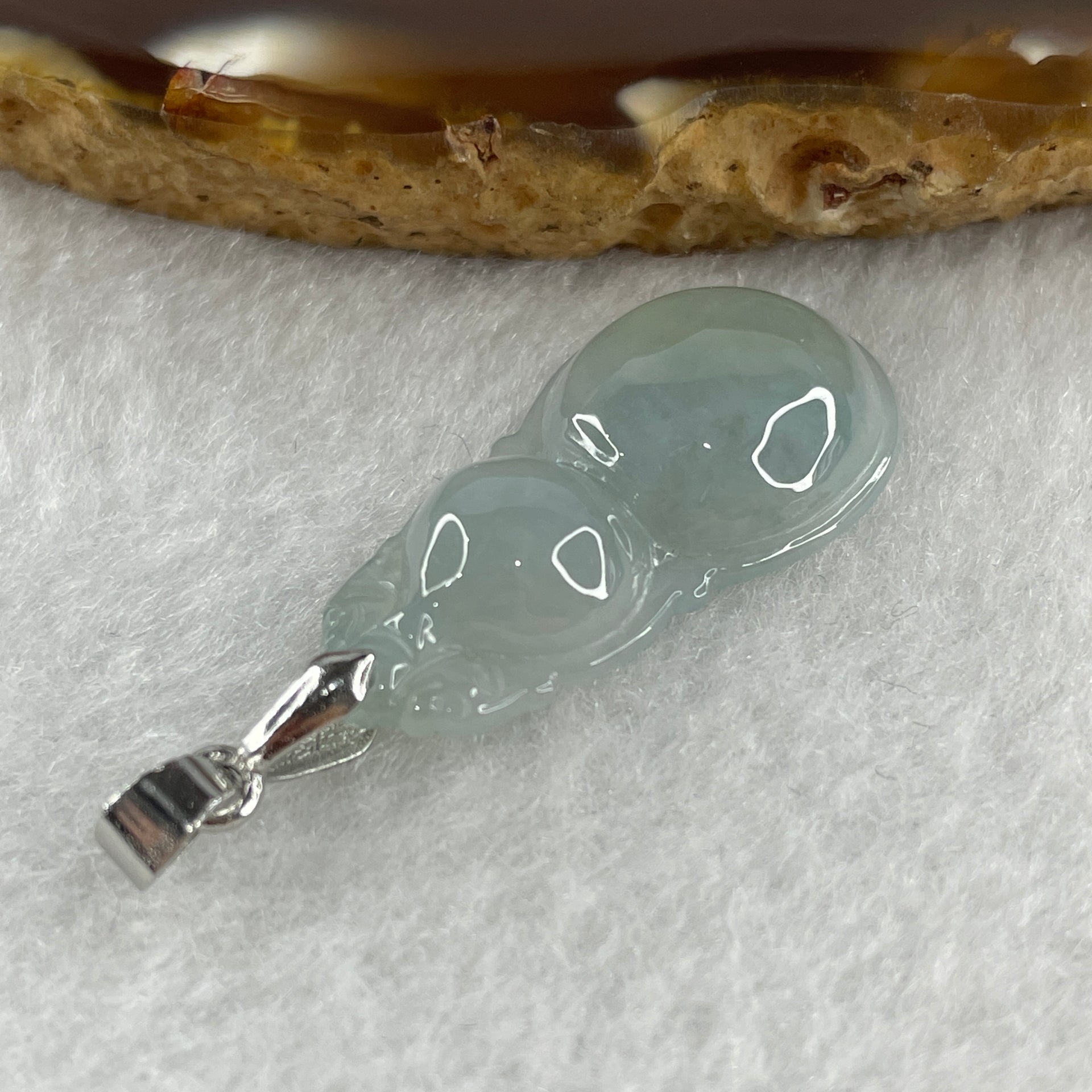Natural Type A Semi Icy Lavender Jadeite Calabash Hulu Pendant in Stainless Steel Clasp 3.20g 29.6 by 14.9 by 5.2mm - Huangs Jadeite and Jewelry Pte Ltd