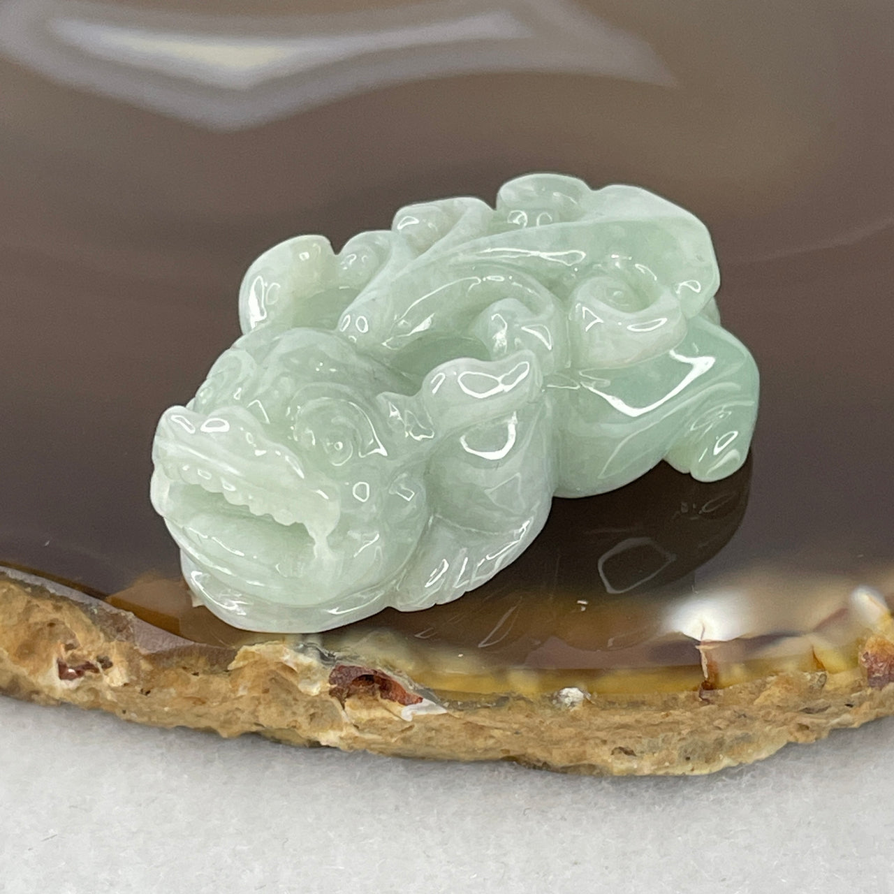 Natural Type A Light Blueish Green Jadeite Pixiu Pendant | 100% Untreated Hand-Carved Pi Yao Wealth Beast | Solid Fei Cui Jade Pendant (18.34g | 35.0 × 19.4 × 13.5mm)