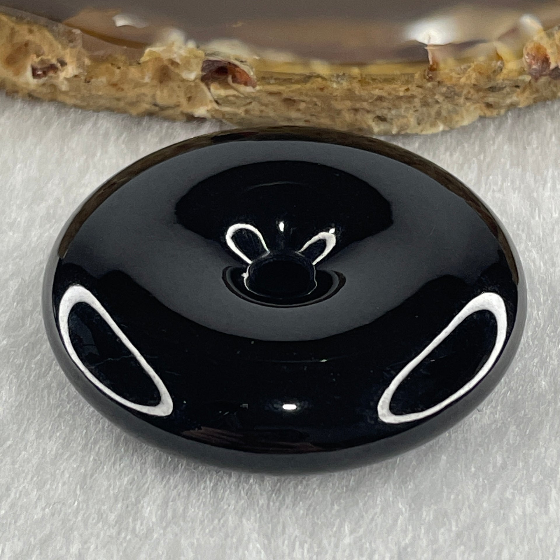 Type A Opaque Black Omphacite Jadeite Ping An Kou Donut Pendant 28.69g 38.0 by 9.4mm - Huangs Jadeite and Jewelry Pte Ltd