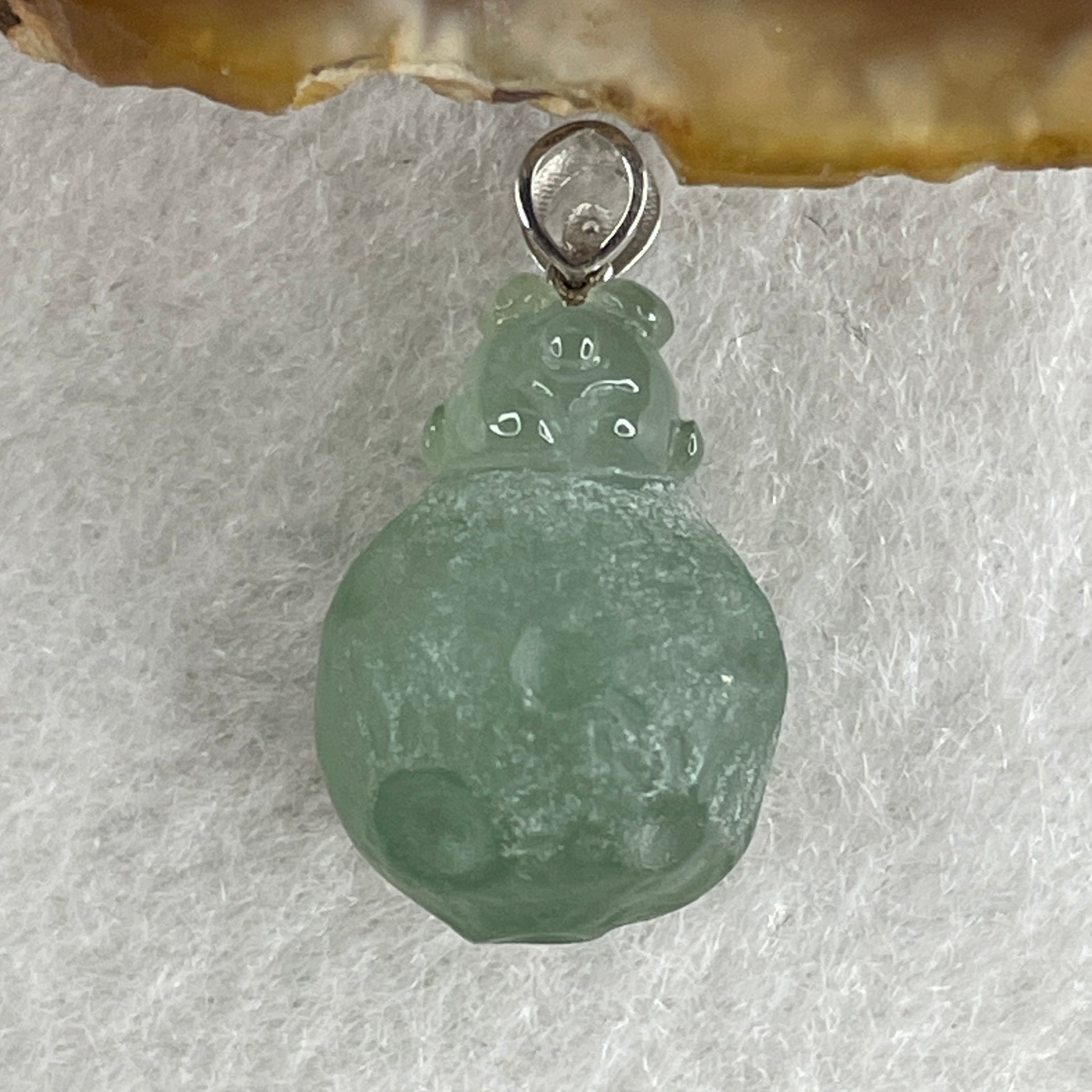 Natural Type A Semi Icy Green Jadeite Rabbit on Moon Pendant in 18K White Gold 3.83g 16.7 by 12.0mm - Huangs Jadeite and Jewelry Pte Ltd