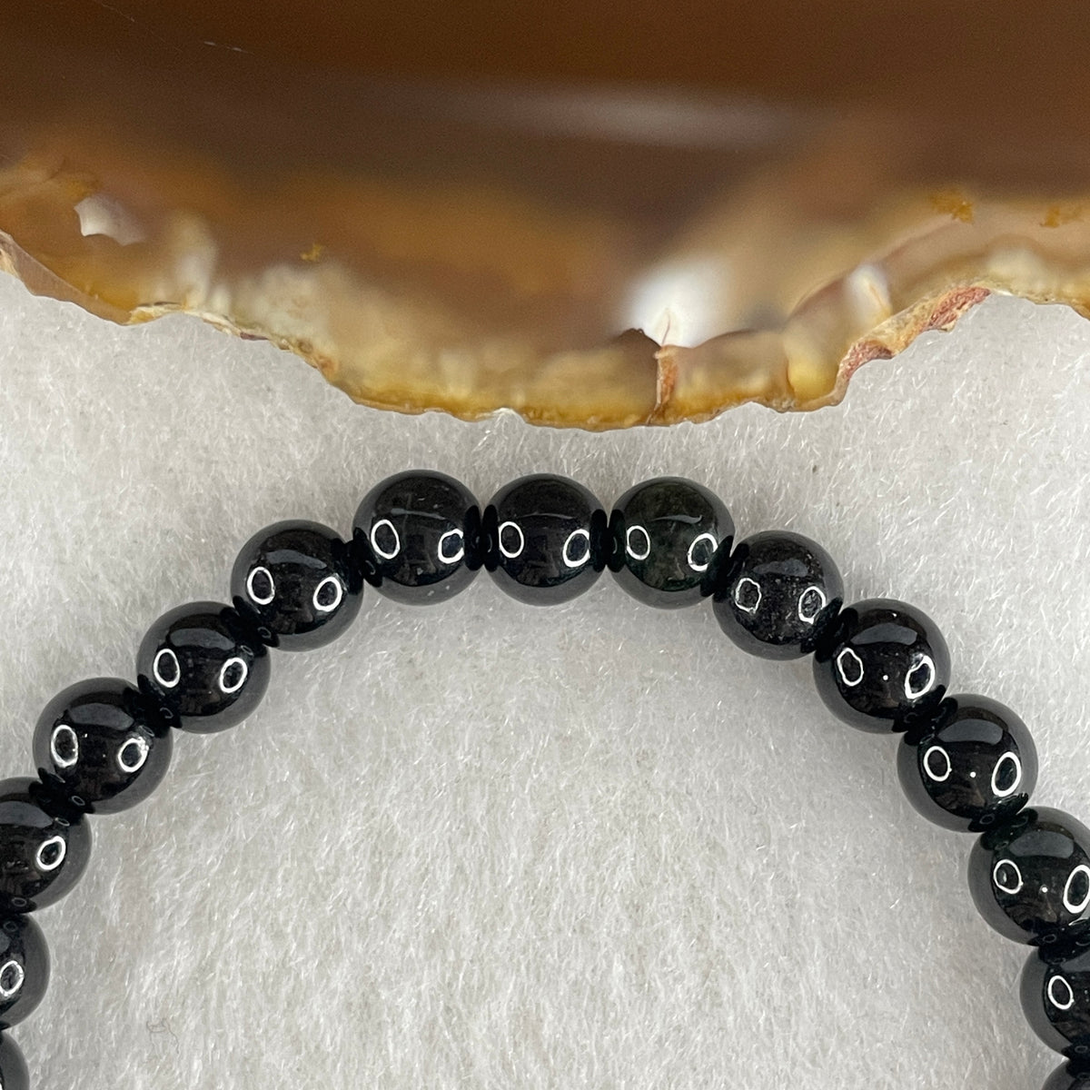 Certified Type A Black Omphacite Jadeite Bead Bracelet | (14.66g | 15.5cm Wrist | 6.6mm | 30 IBeads | Synergy, Negative Energy Shield, Wealth Lock & Spiritual Power)