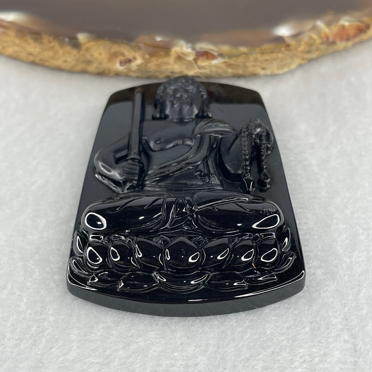 Protection, Guidance Amulet - Certified Natural Type A Black Omphacite Jadeite Ksitigarbha Bodhisattva Pendant 27.49g 58.8 by 39.3 by 9.9mm