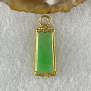18K Yellow Gold Type A Natural Apple Green Jadeite Wu Shi Pai 16.5 by 7.1 by 2.5mm with Natural Diamonds Pendant 1.88g - Huangs Jadeite and Jewelry Pte Ltd