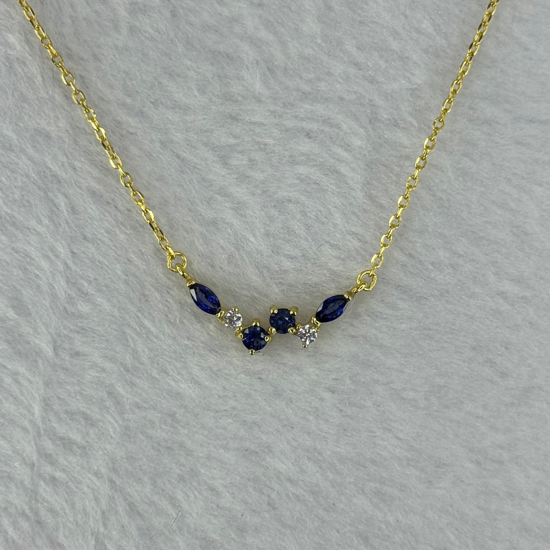 Natural Sapphires in 925 Silver Gold Color Necklace (Adjustable Size) 2.60g Each stone approx 4.8 by 2.7 by 2.4mm - Huangs Jadeite and Jewelry Pte Ltd