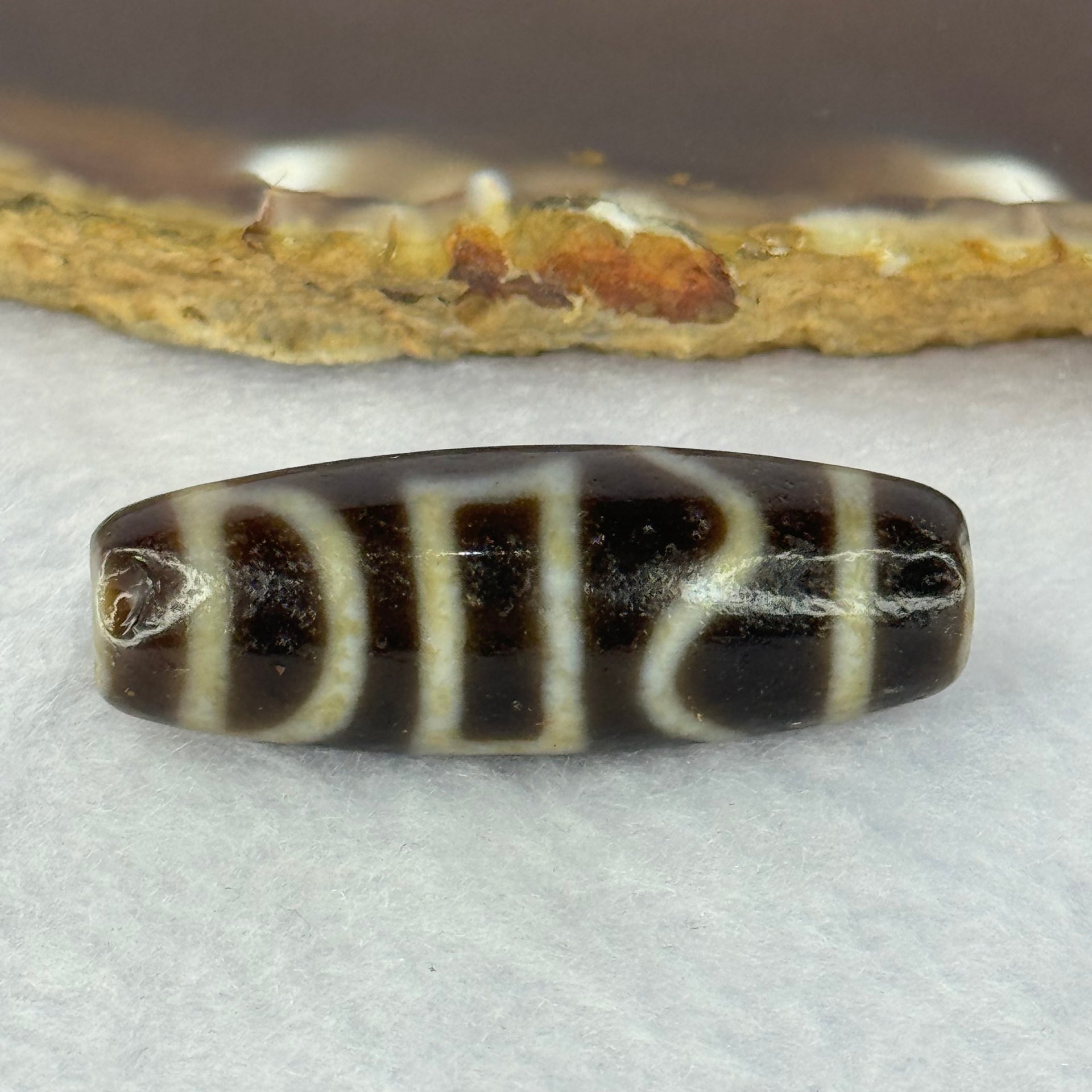 Natural Powerful Tibetan Old Oily Agate Sky Door Serenity 1 Eye Dzi Bead Heavenly Master (Tian Zhu) 一眼天诛 9.93g 37.6 by 13.3mm - Huangs Jadeite and Jewelry Pte Ltd