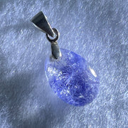 Rare Very Good Grade Natural Blue Dumortierite Rutilated Quartz Teardrop Pendant with S925 Sliver Clasps 1.11g 14.1 by 9.2 by 5.3mm - Huangs Jadeite and Jewelry Pte Ltd