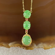 Type A Icy Apple Green Jadeite Cabouchons in 18K Yellow Gold Necklace each about 7.1 by 6.3 by 4.0mm 3.10g 39 or 42cm - Huangs Jadeite and Jewelry Pte Ltd
