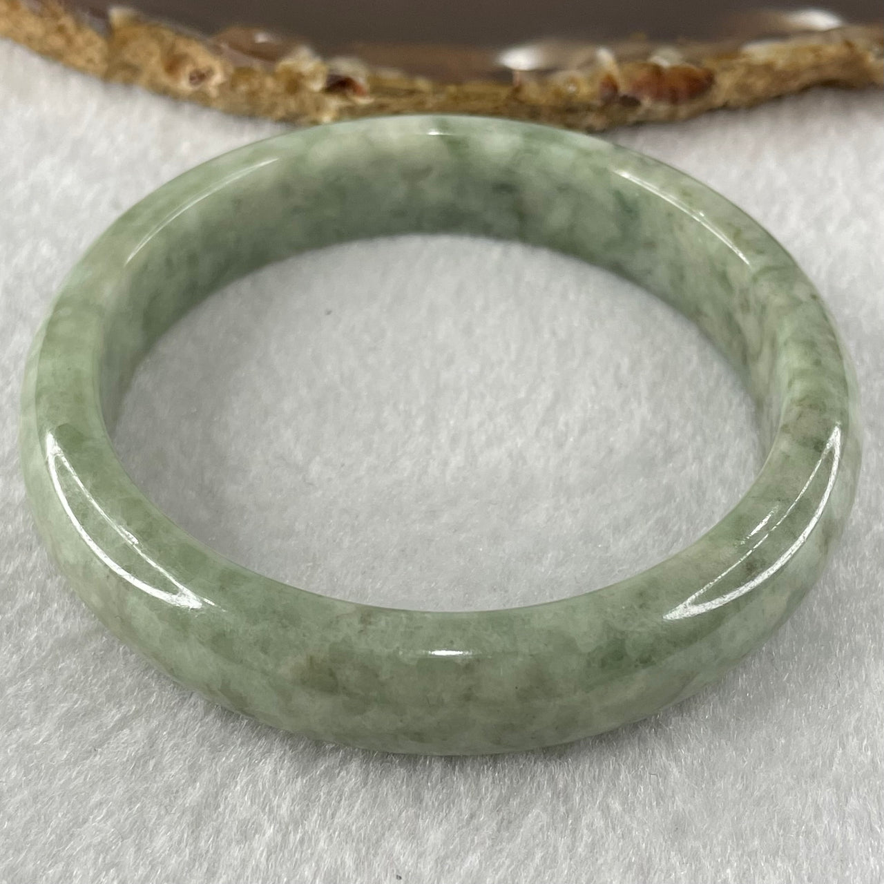 Type A Green Dou Qing Jadeite Bangle 48.94g Internal Diameter 57.7mm 12.6 by 8.4mm (Very Slight External Roughs and Very Slight Internal Lines) - Huangs Jadeite and Jewelry Pte Ltd