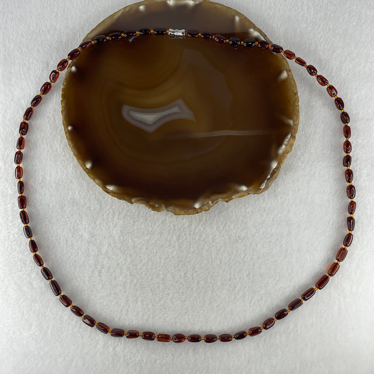 Natural Red Amber Pebble Shape Beads Necklace 12.05g 68cm 5.7mm 67 Beads