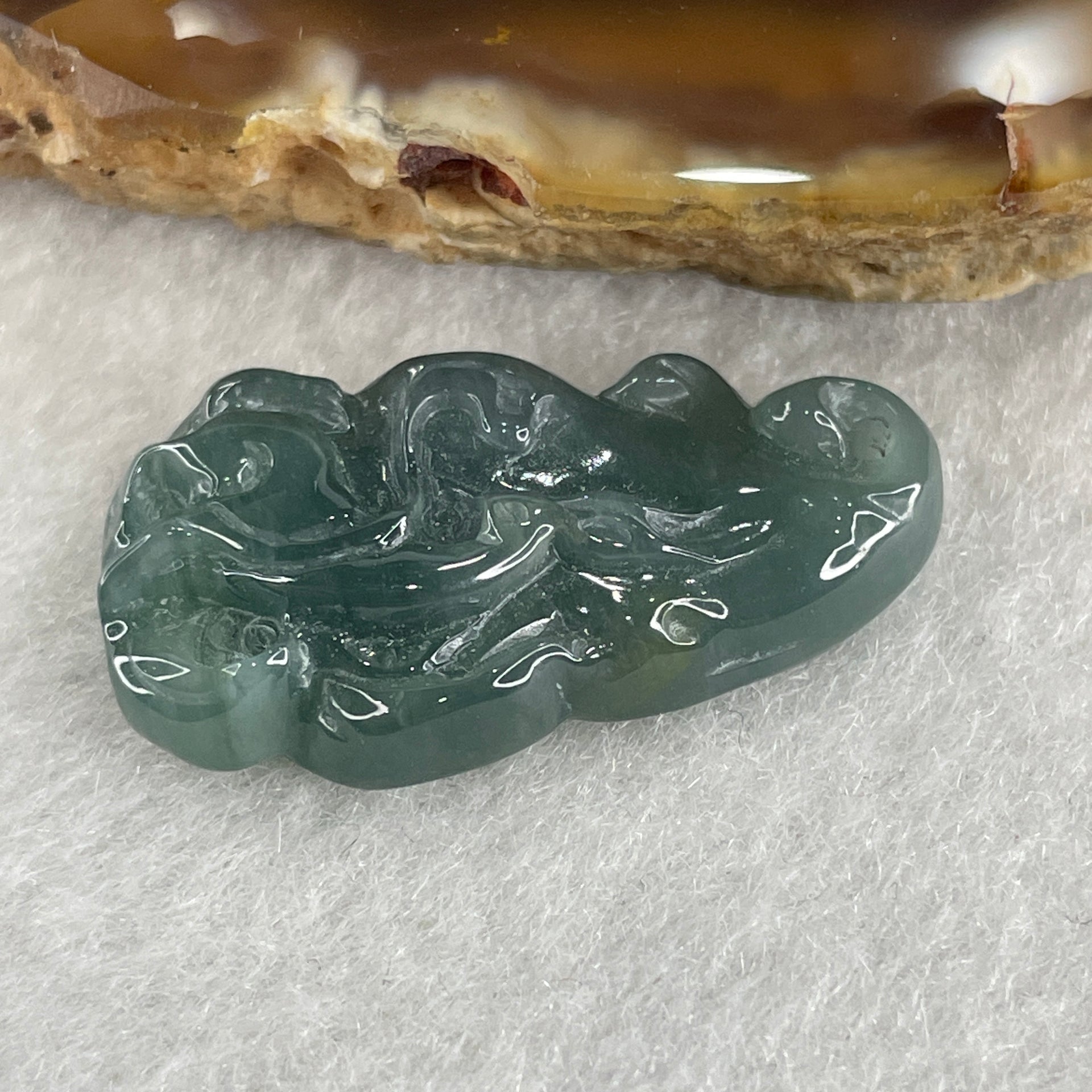 Natural Type A Blueish Green Jadeite 9 Tail Fox Pendant 4.65g 27.6 by 15.3 by 6.0mm - Huangs Jadeite and Jewelry Pte Ltd