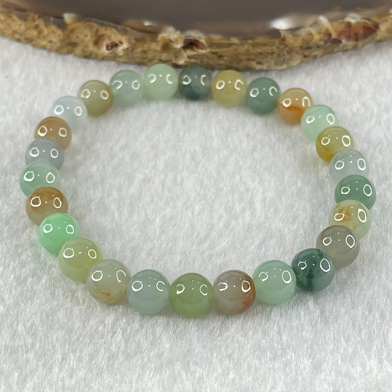 Type A Muti Color (Green, Blueish Green, Lavender, Brown and Yellow) Jadeite Beads Bracelet 16.06g 15cm 7.3mm 26 Beads - Huangs Jadeite and Jewelry Pte Ltd