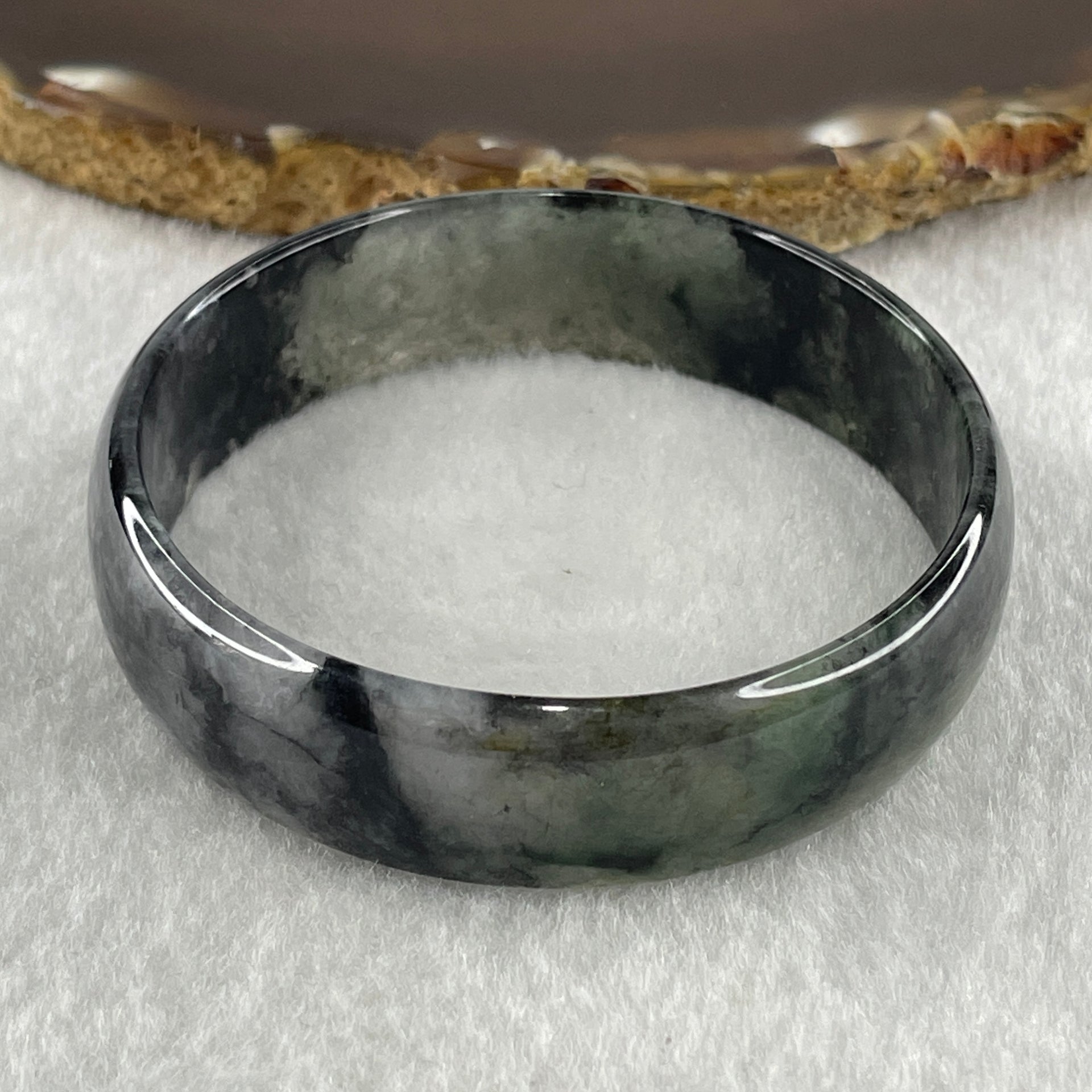 Type A Natural Semi Icy Wuji Grey Black Jadeite Bangle 27.65g Inner Diameter 53.3mm 14.3 by 3.9mm (Close to Perfect) - Huangs Jadeite and Jewelry Pte Ltd
