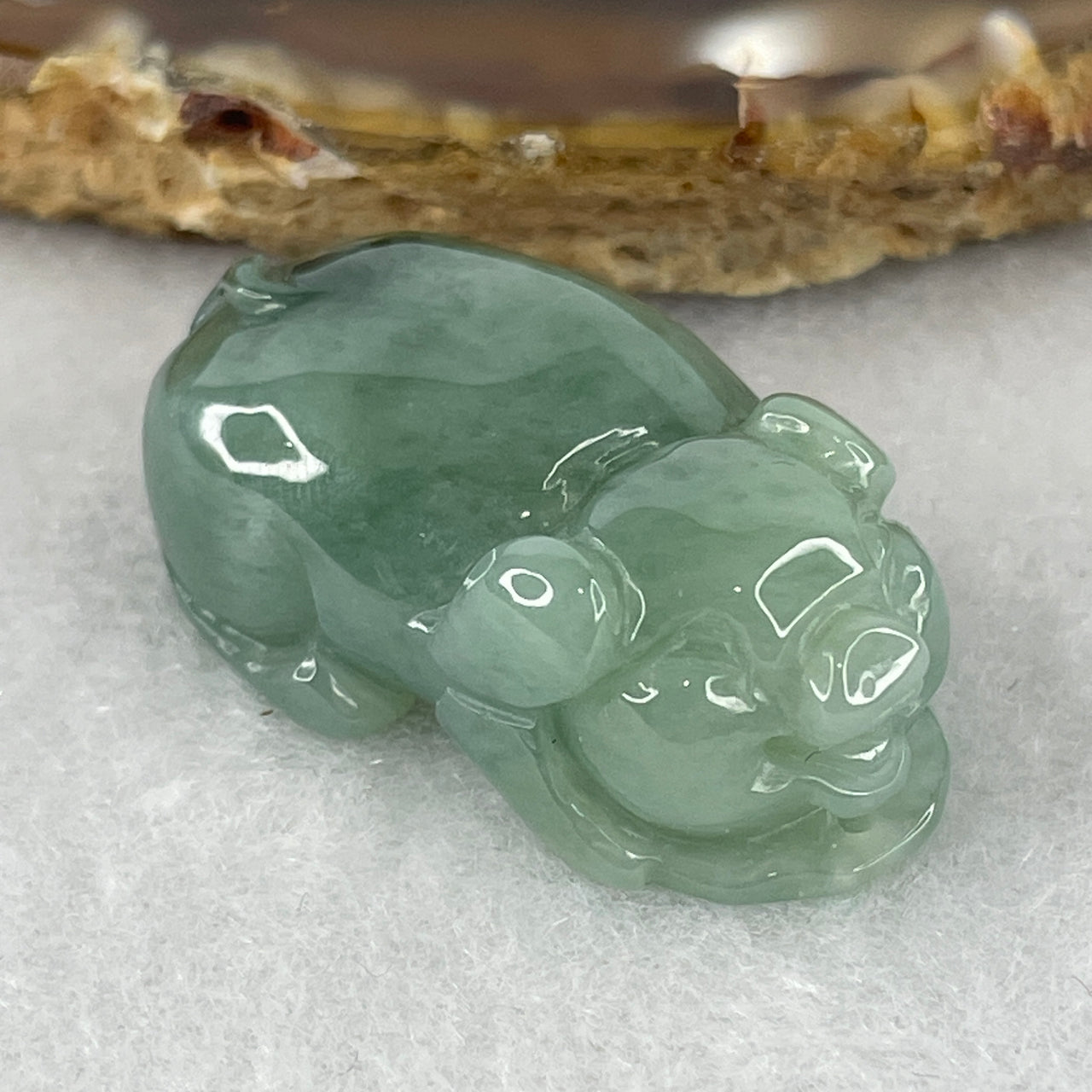Natural Type A Blueish Green Jadeite Pig Charm Pendant | 100% Untreated Hand-Carved Zodiac Fortune Talisman | Solid Feicuai Jadeite Charm Pendant (12.33g | 30.0 × 17.5 × 11.4mm)