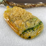 Grandmaster Type A Yellowish Brown with Green and Lavender Patches Jadeite Shan Shui with Double Benefactor 禅悟 Pendant 98.00g 81.3 by 47.3 by 10.5mm - Huangs Jadeite and Jewelry Pte Ltd