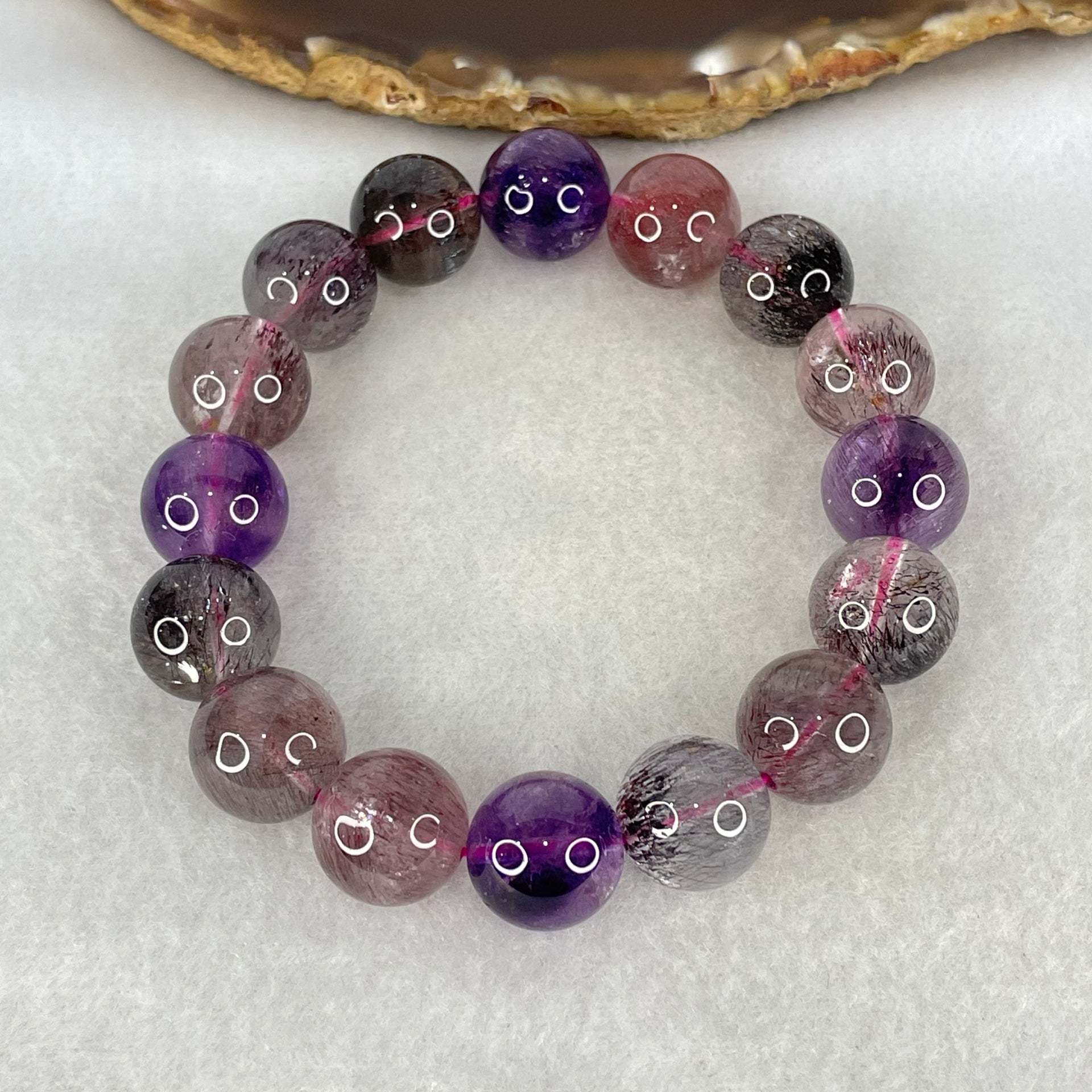 Good Grade Natural Blackcurrant Super 7 Beads Bracelet 57.98g 18.5cm 13.9mm 16 Beads - Huangs Jadeite and Jewelry Pte Ltd